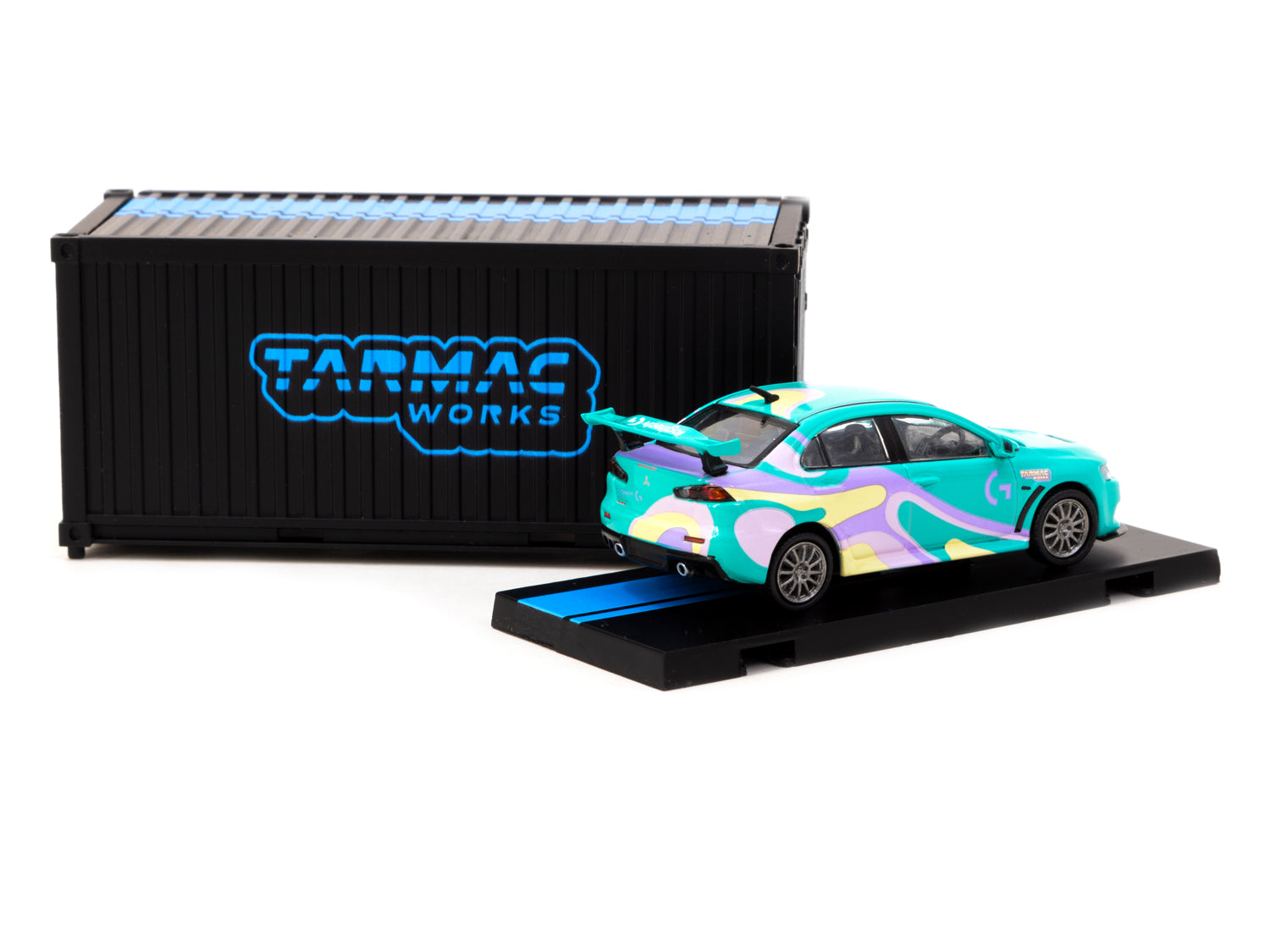 Tarmac Works 1/64 Mitsubishi Lancer Evo X Logitech G NEXT DIMENSION Diecast Model Car with Display Case - Logitech Special Edition - HOBBY64 - Perfect for Collectors, Racing Enthusiasts, and Gaming Setups