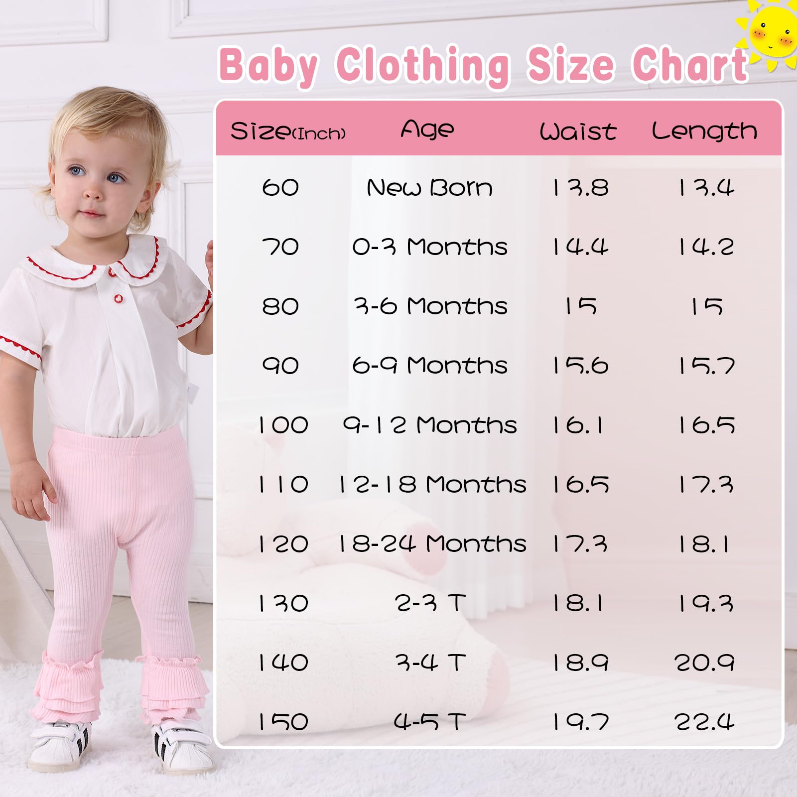 Newborn Baby Girl Pants Leggings - Ribbed Straight Flare Bell Bottoms 5-Pack | Soft Cotton Infant Toddler Leggings for Playtime, Daycare & Photo Shoots