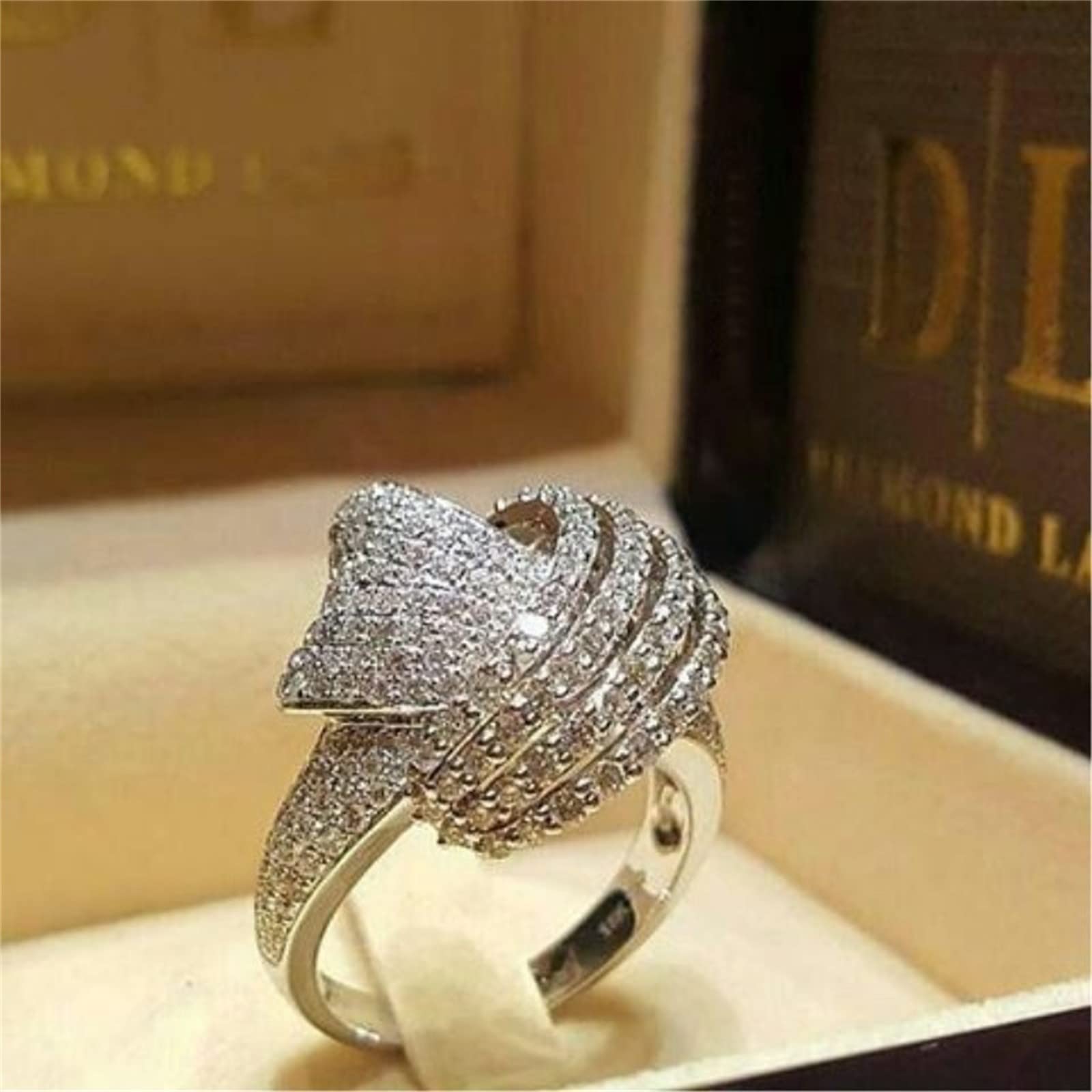 Rose Diamond Ring for Women - Sparkling Stackable Light Luxury Band - Elegant & Creative Jewelry for Everyday Wear, Date Nights & Special Occasions
