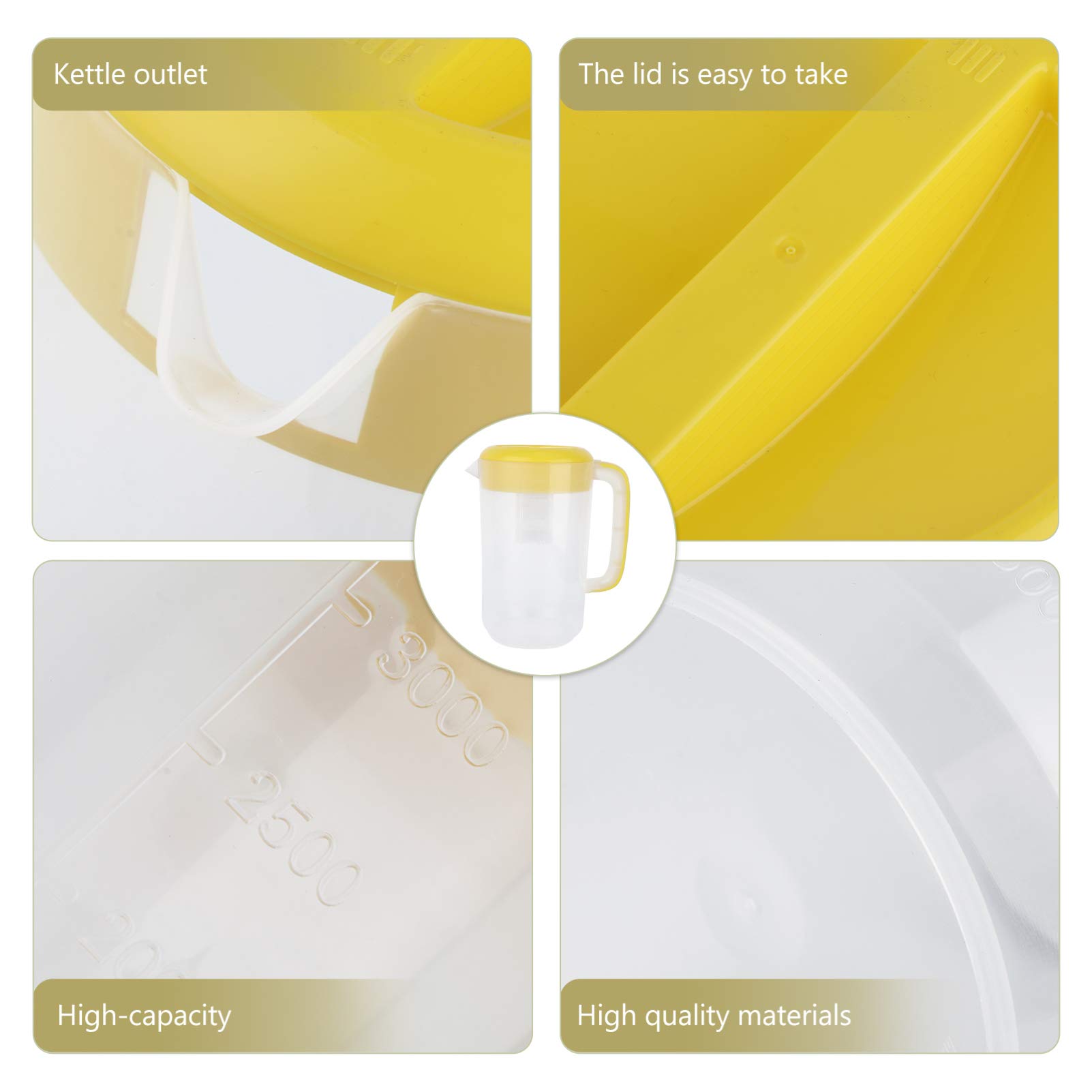 Housoutil 1 Gallon (4L) Plastic Water Pitcher with Lid - Shatterproof Drink Jug for Hot & Cold Beverages, Lemonade, Juice, Iced Tea - BPA-Free Large Capacity Carafe for Home, Office, Parties (Yellow)