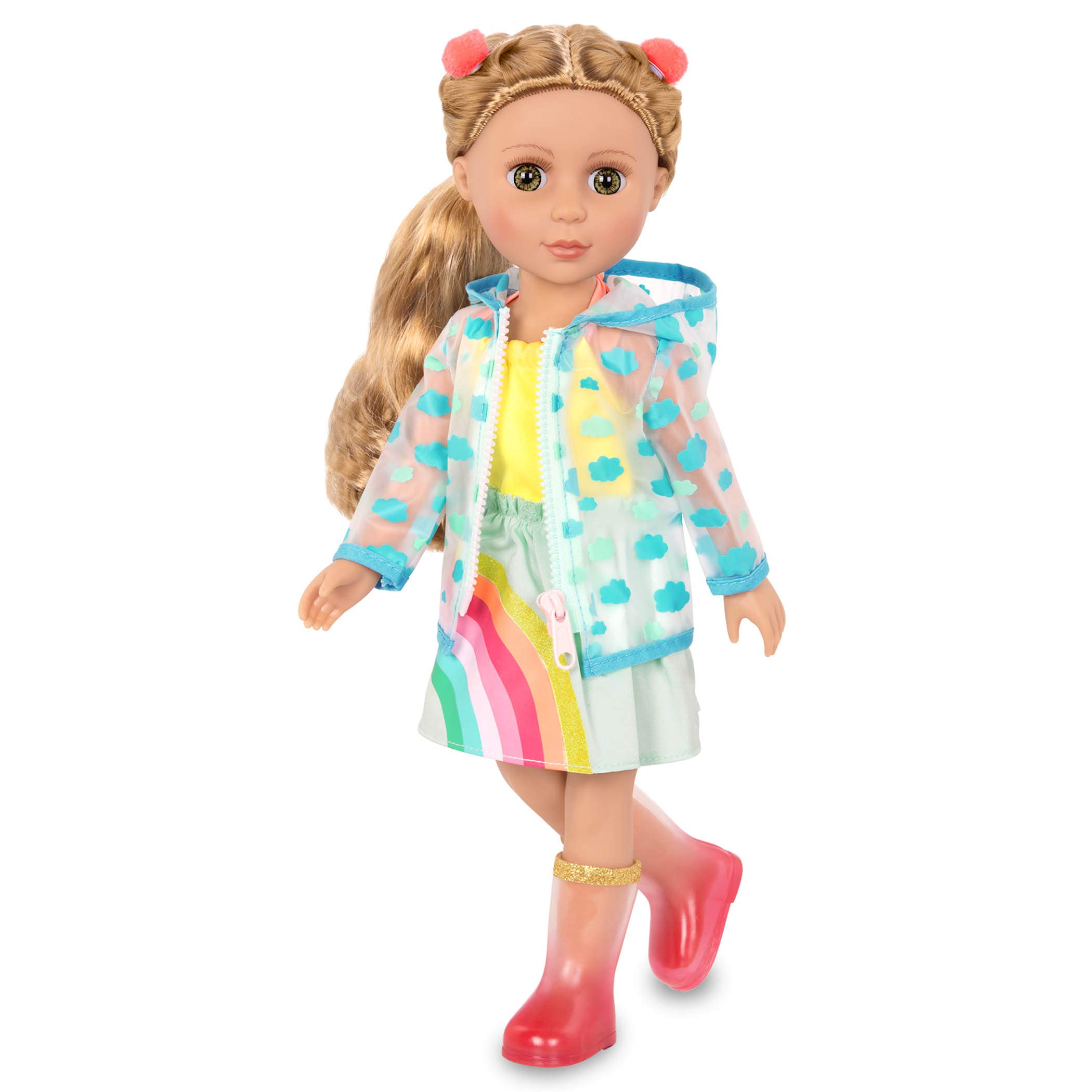 Glitter Girls 14-inch Doll Clothes Set - Rainbow Dress, Hair Clips, Raincoat & Boots - Smile! Rain or Shine Outfit - Perfect Toy Gift for Girls Ages 3+ - Great for Pretend Play, Dress Up & Indoor Activities
