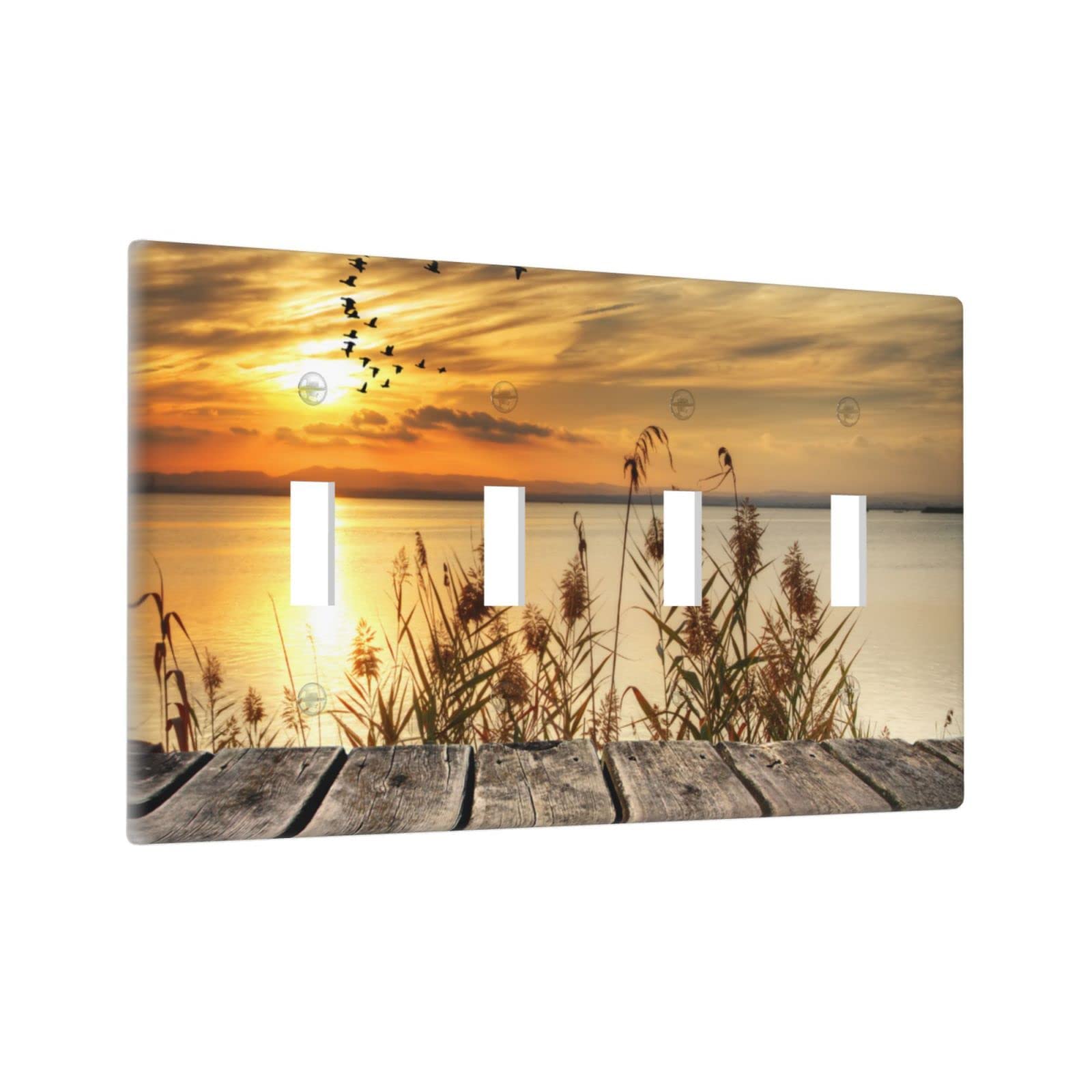Fall Sunset Lake Light Switch Cover - Decorative 4-Gang Toggle Wall Plate (4.5 x 8 Inch) - Rustic Home Decor for Living Room, Bedroom & Cabin