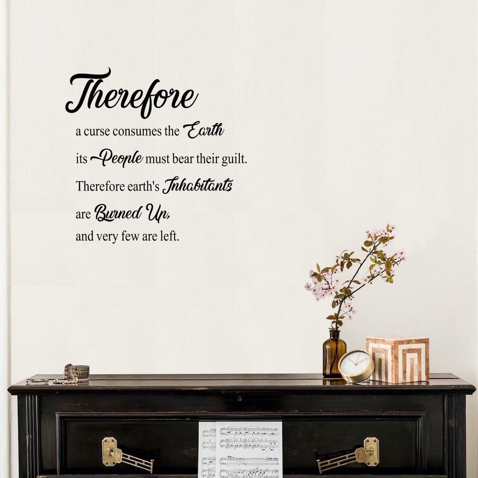 Vinyl Wall Quotes Stickers - 'Therefore A Curse Consumes The Earth' Inspirational Decals for Home, School, Teen Room & Car Decor - Perfect for Bedroom, Office & Classroom Wall Art