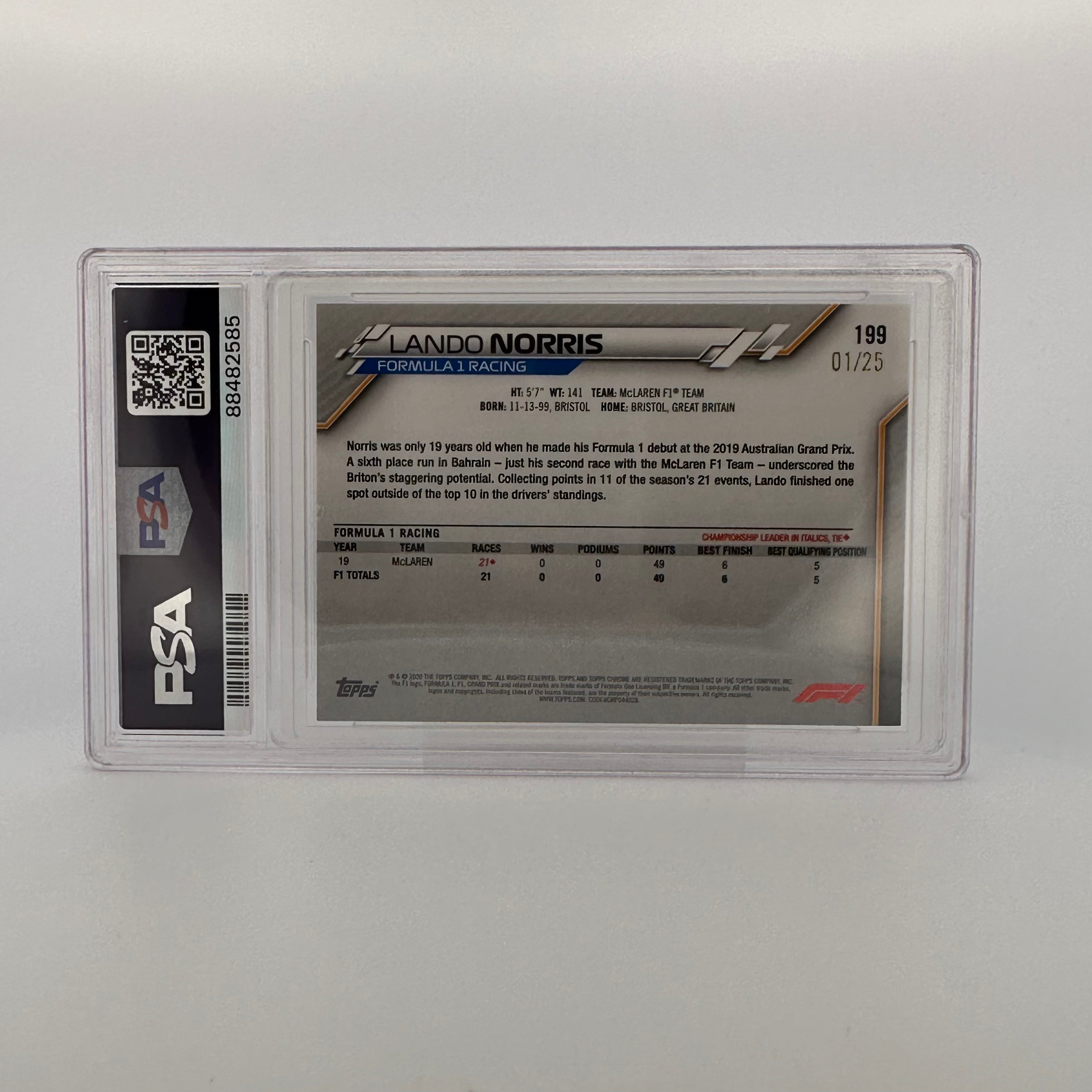 PSA 7 2021 Lando Norris #199 Orange Wave Refractor Rookie Card - Formula 1 Racing Collectible for Display & Investment