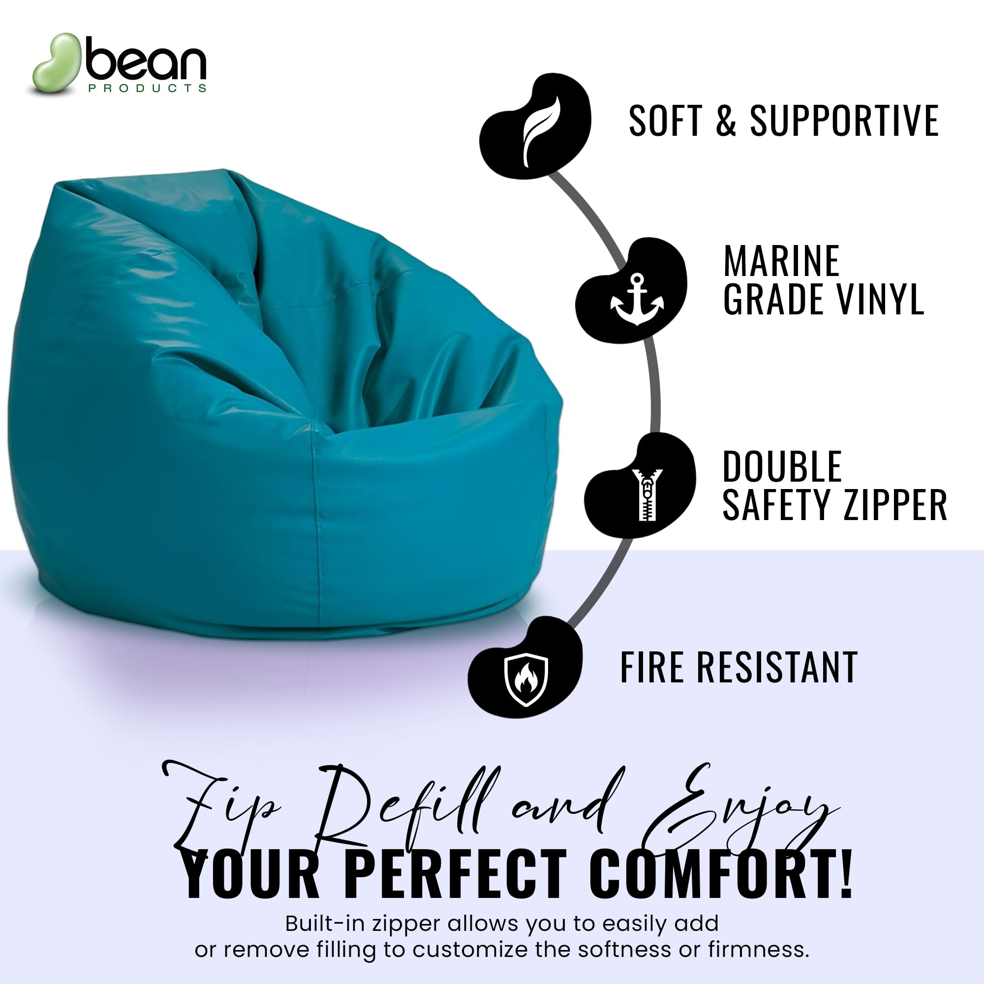 36x36x40 Vinyl Marine Boat Bean Bag Chair Cover - Waterproof & Washable Outdoor Bean Bag Cover for Adults - Retro Style Weatherproof Lazy Sofa Replacement - Comfortable Large Bean Bag Without Filling (Ivory) - Perfect for Boats, Patios, Dorms & Game Rooms