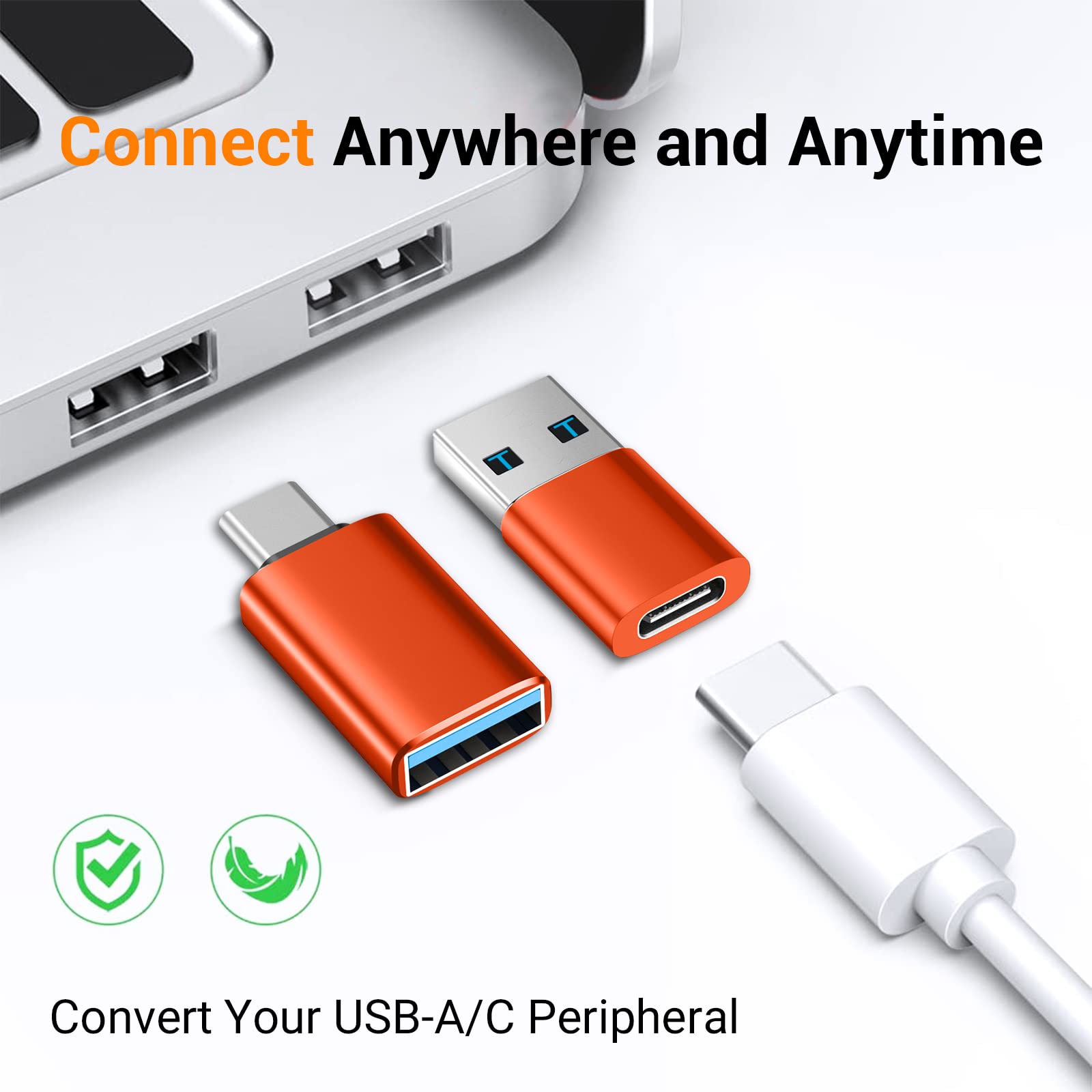 USB C to USB 3.0 Adapter, USB Male to USB C Female OTG Converter - Compatible with iPhone 16/15/14/13 Plus/Pro/Max, Apple Watch, AirPods, Samsung Galaxy S24 Ultra - Orange Color | Perfect for Charging, Data Transfer & Connecting Devices On-The-Go