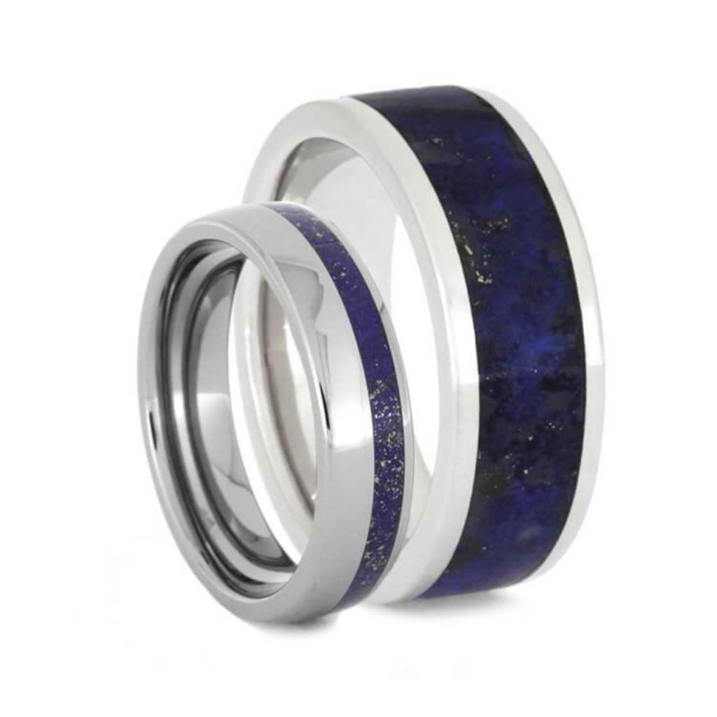 Lapis Lazuli Titanium & Platinum Wedding Bands for Men & Women – Unisex Couple Rings for Engagement, Anniversary & Special Occasions