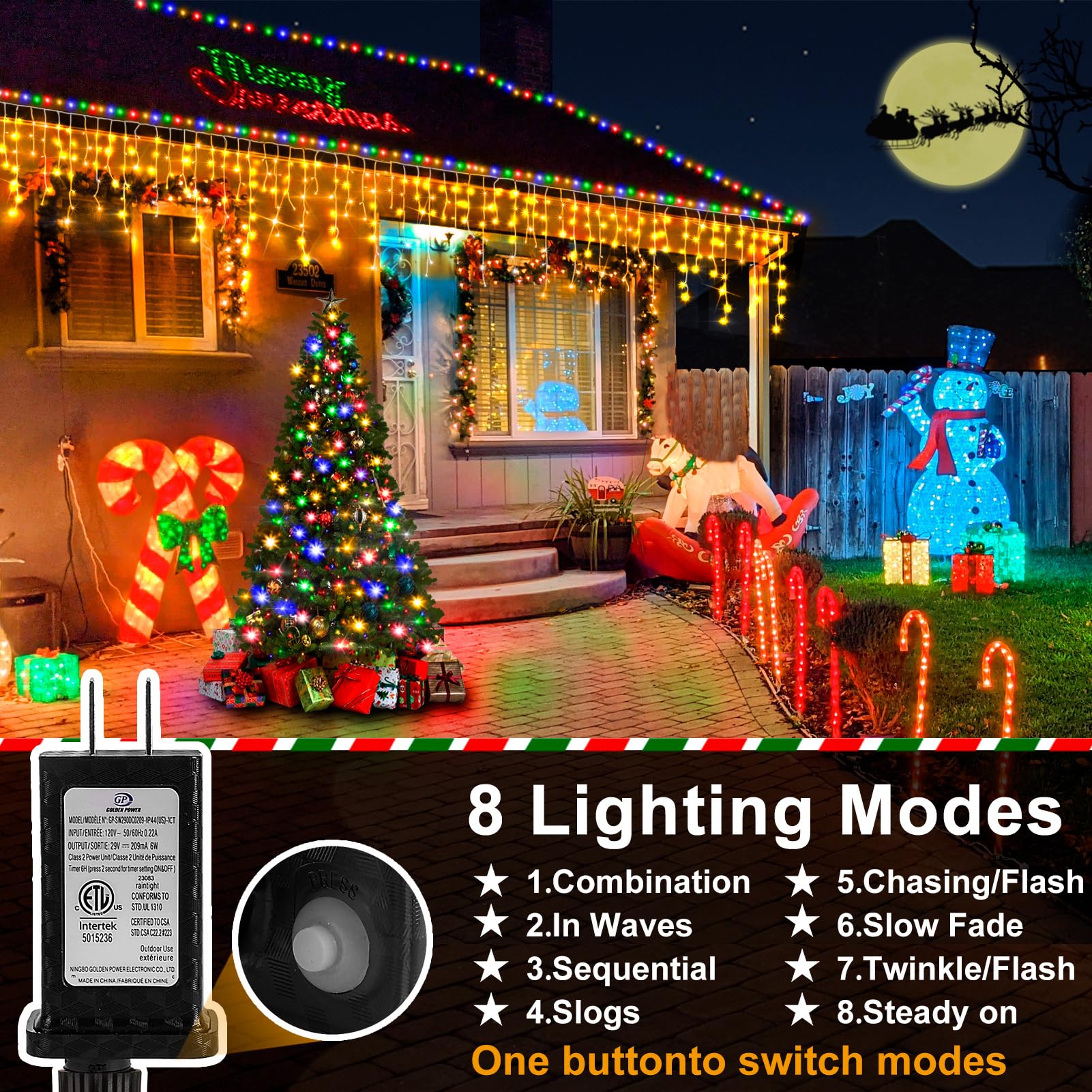Outdoor Christmas Lights - 49FT 480 LED Waterproof Ice String Lights with 8 Modes & Timer Memory, 90 Drops Warm White Hanging Lights for Eaves, Yard, Garden, Party & Holiday Decorations - Perfect for Winter, Christmas, and Outdoor Events