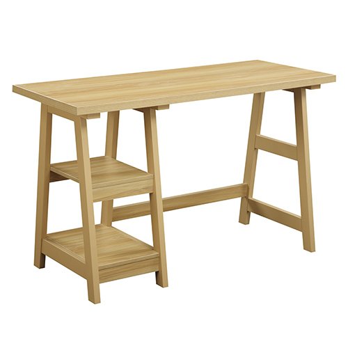 Convenience Concepts Designs2Go Light Oak Trestle Desk with Shelves - Modern Home Office Furniture for Small Spaces, Work from Home & Study Room Organization