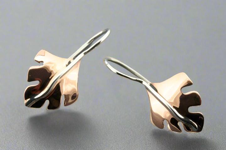 Serrated Leaf Drop Earrings - Copper & Silver Handmade Jewelry for Women | Boho Chic Accessories for Parties & Everyday Wear
