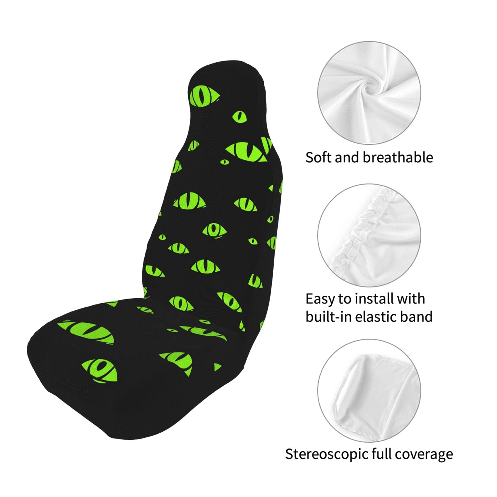 Halloween Green Monster Eyes 2-Piece Car Seat Covers Set - Universal Fit for Most Cars, SUVs, Vans & Trucks | Front Seat Protectors & Auto Interior Accessories for Spooky Decor & Vehicle Protection