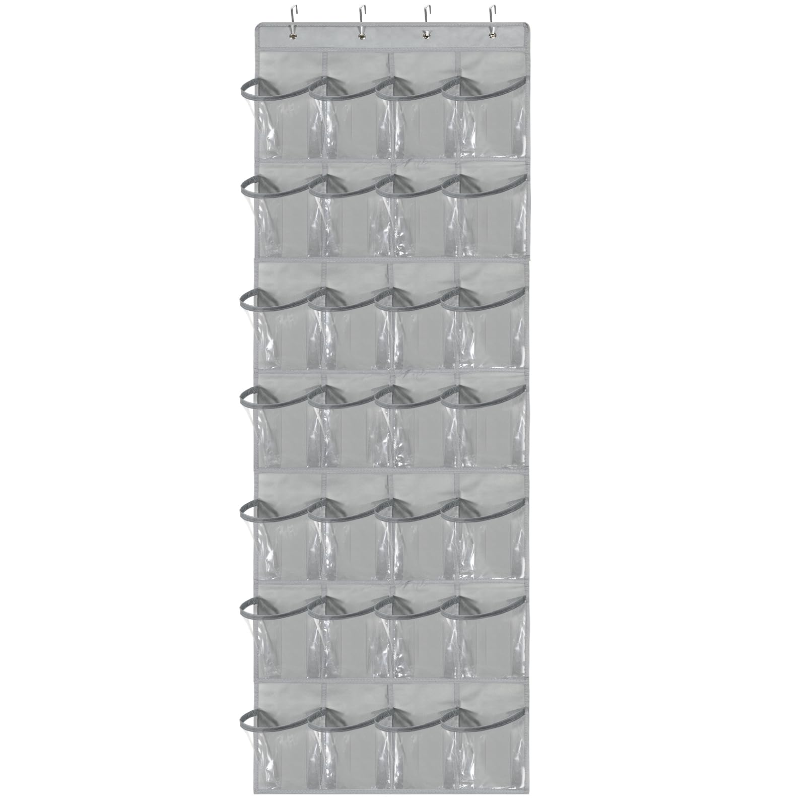 28-Pocket Over The Door Shoe Organizer - Hanging Mesh Shoe Rack with Clear Crystal Gray Design (65