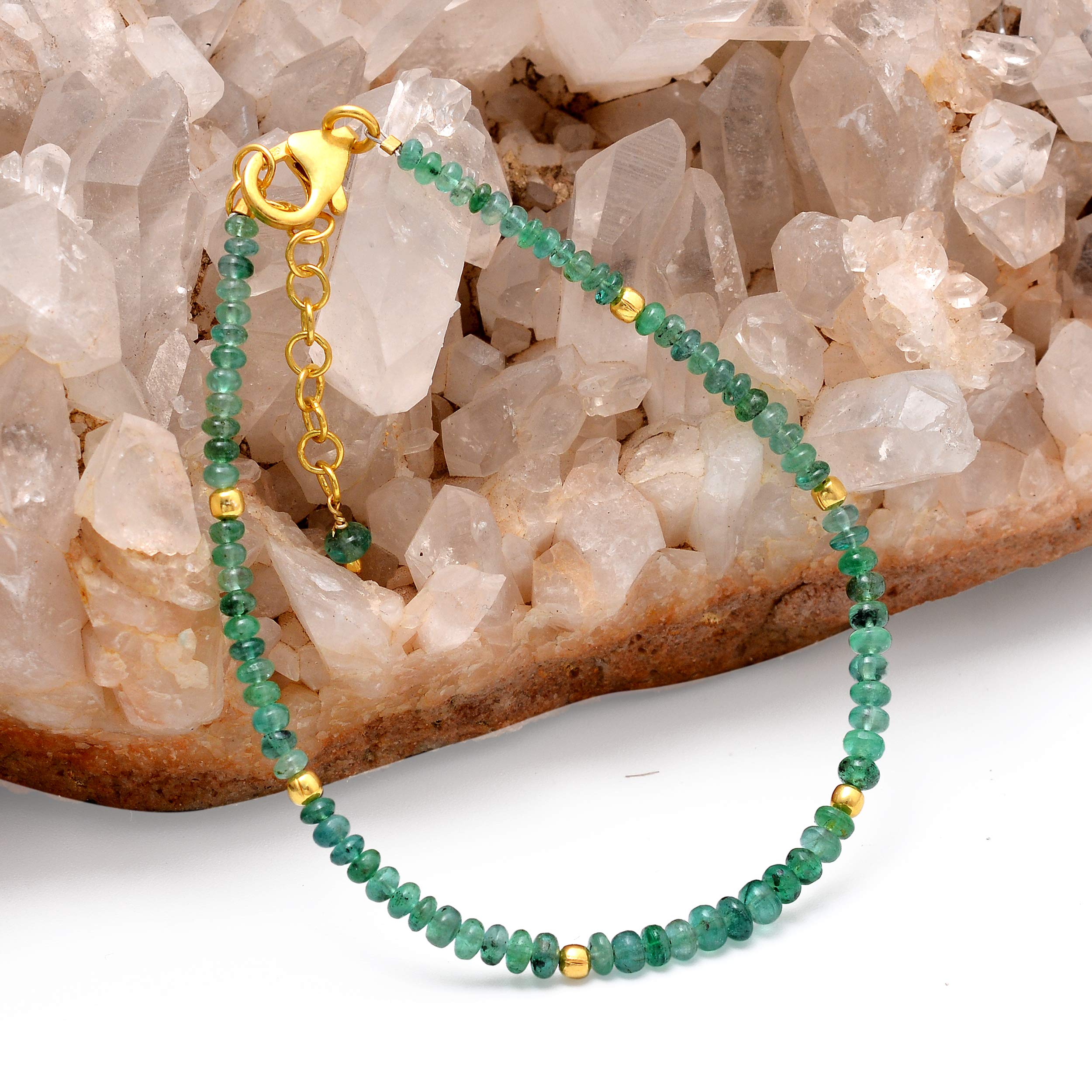 Emerald Beaded Bracelet for Women - Natural Emerald Gemstone Rondelle Beads Jewelry, Smooth Statement Bracelet for Elegant Outfits & Special Occasions