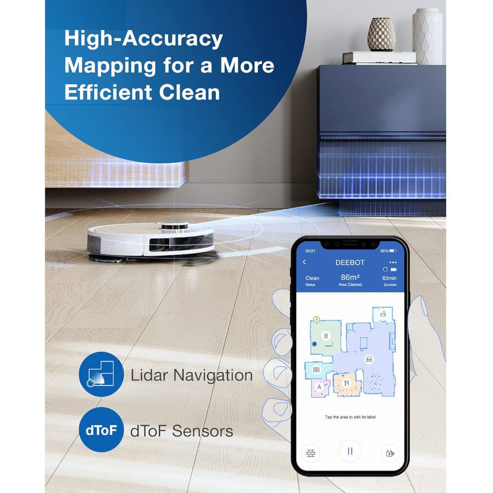 ECOVACS DEEBOT N10 Plus Robot Vacuum and Mop Combo with Auto Empty Station - Smart Cleaning for Hardwood Floors & Carpets - Factory Certified with Home Essentials Warranty