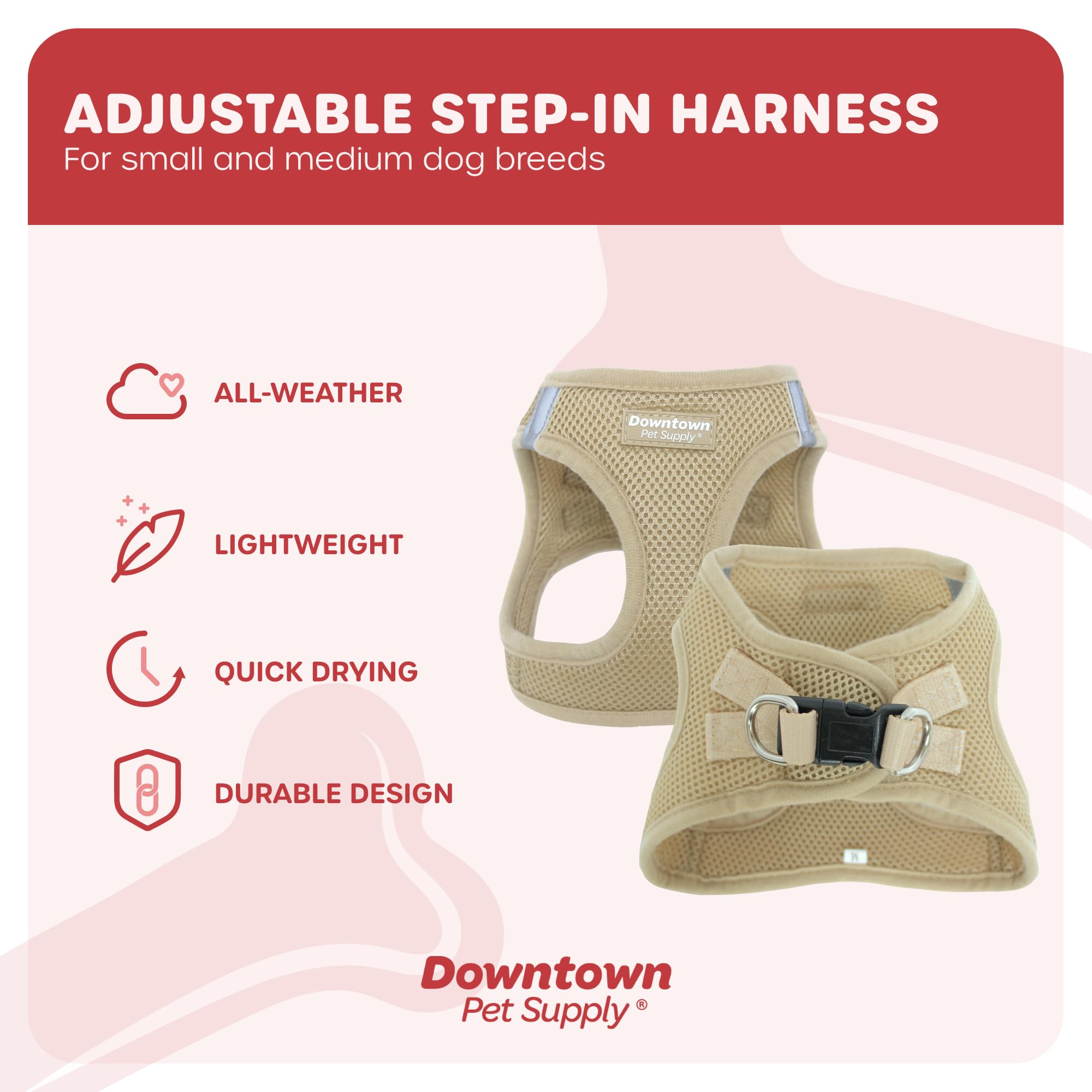 **Downtown Pet Supply No-Pull Step-in Dog Harness for Small Dogs - Adjustable Padded Mesh Harness with Reflective Trim - Comfortable & Secure Buckle Strap for Walking, Training & Outdoor Adventures**    (*Use case: Perfect for daily walks, obedience training, hiking, and outdoor activities with your small dog.*)