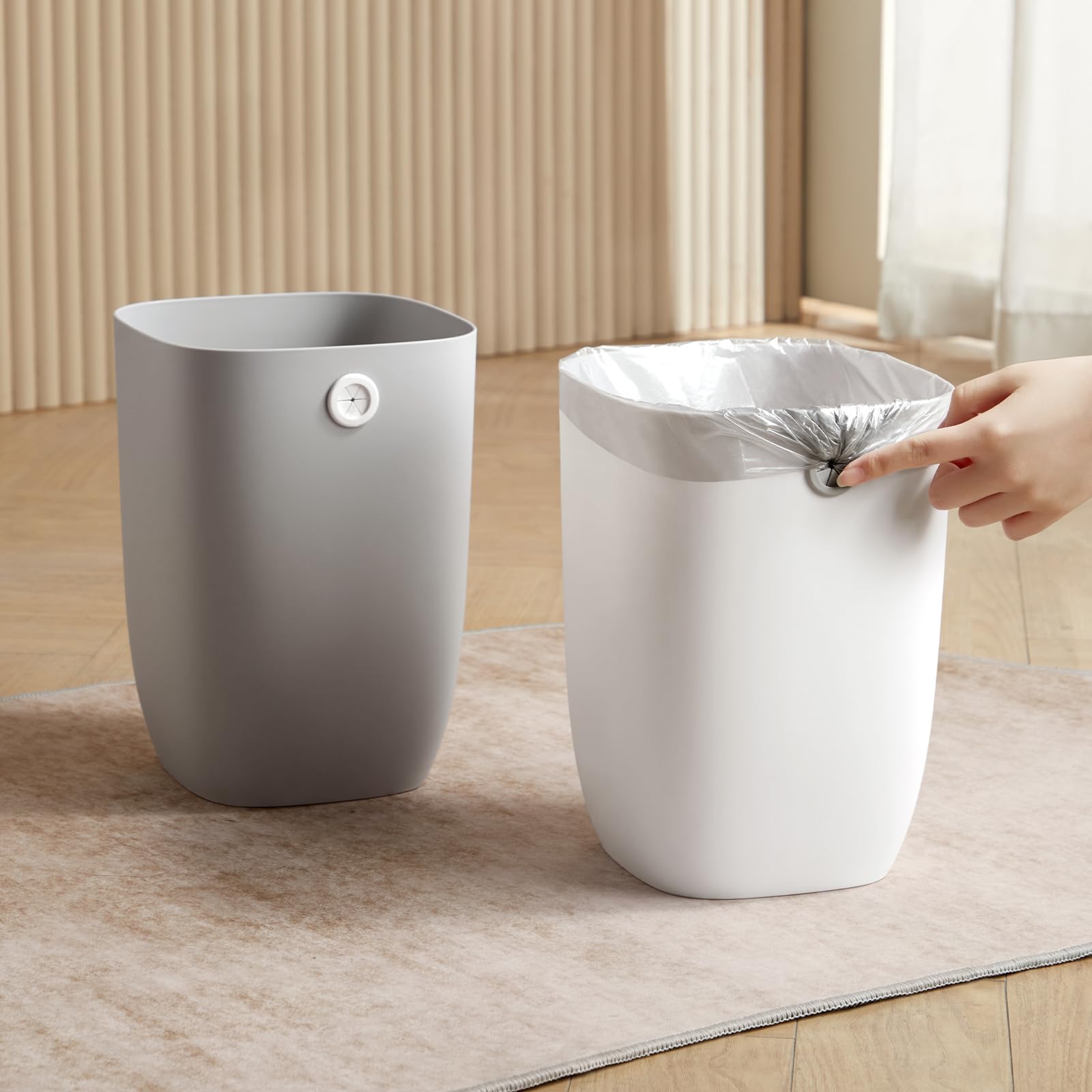 Eco-Friendly Green Plastic Trash Can with Liner Holder - 1.8 Gallon (7 Liter) Rectangular Waste Basket for Bathroom, Kitchen, Bedroom & Living Room - Perfect for Small Spaces & Modern Home Décor