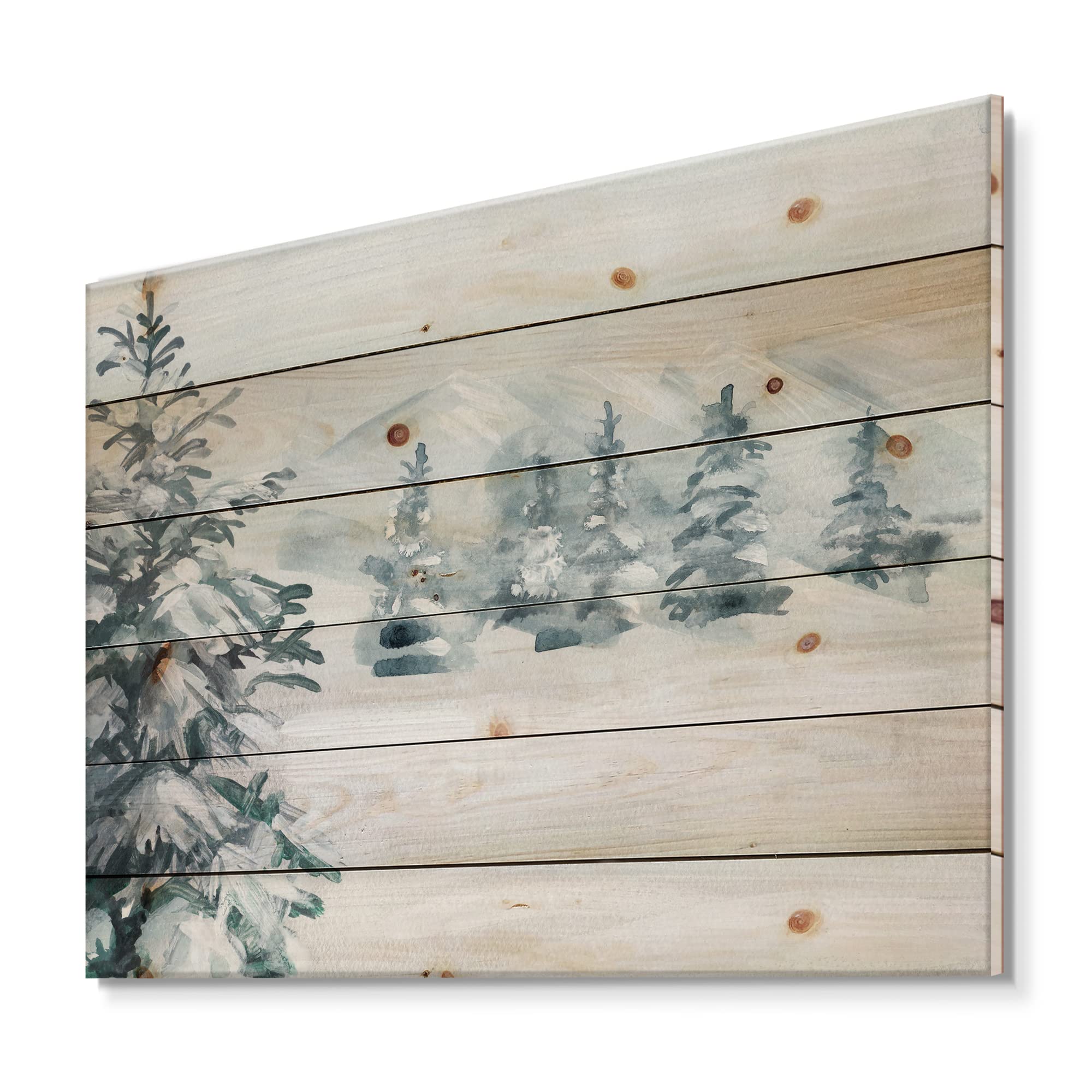 DesignQ Snowy Pine Trees Wood Wall Art - Traditional Blue Landscape Decor, Large Natural Pine Wood Wall Panels - Perfect for Living Room, Bedroom & Office Decor