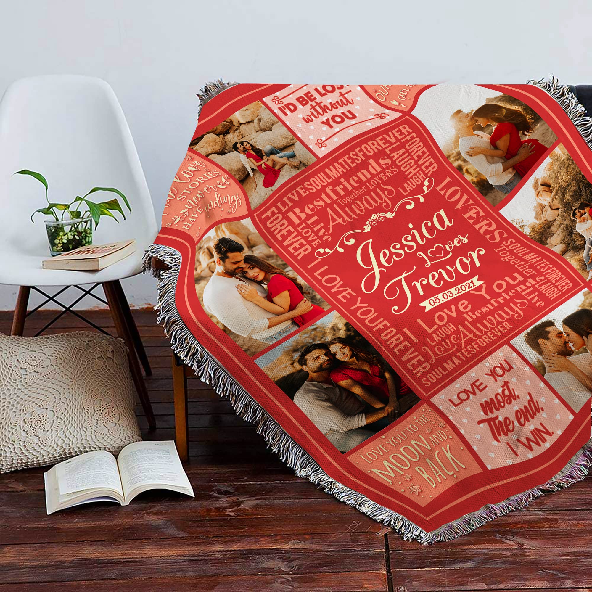 Personalized Photo Blanket for Husband - Custom Woven Throw with Love Quotes, 50x60 Inches - Romantic Anniversary, Birthday, Christmas, Wedding, Valentine's Day Gift for Him - Perfect for Cuddling on Couches, Beds, and Special Occasions