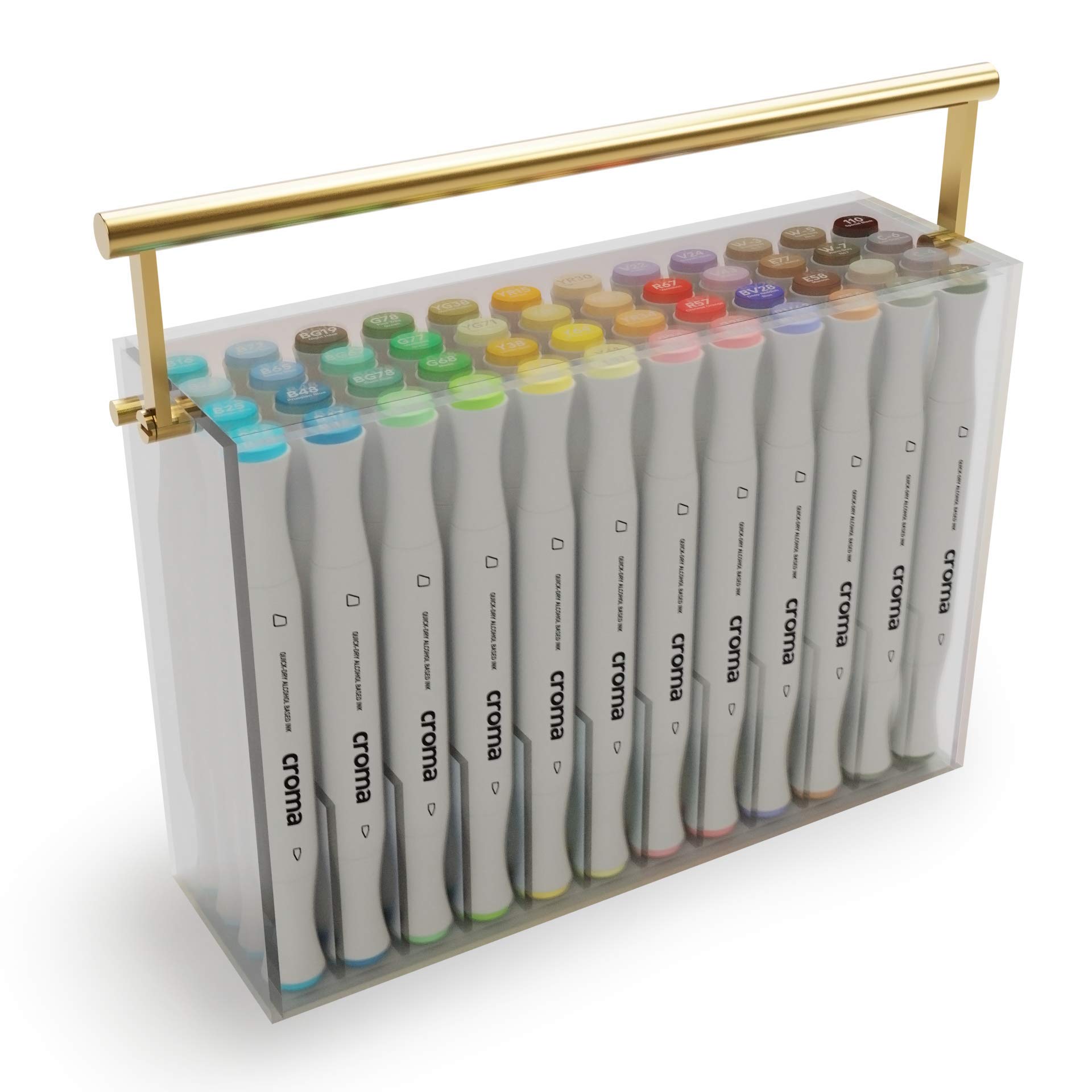 Croma Brush Dual Tip Alcohol-Based Sketch Markers - 48 Colors Set (Basic/Skin/Gray) | Ergonomic Design, Odorless, Replaceable Nibs | Perfect for Manga, Comic, Illustration & Adult Coloring Books | Comes with Acrylic Storage Case | Ideal for Artists, Students & DIY Projects
