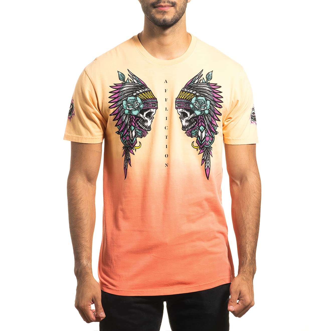Affliction Black Label Men's Graphic T-Shirt - Skull, Heart & Tiger Print - Stylish Streetwear for Casual Outfits & Rock Concerts