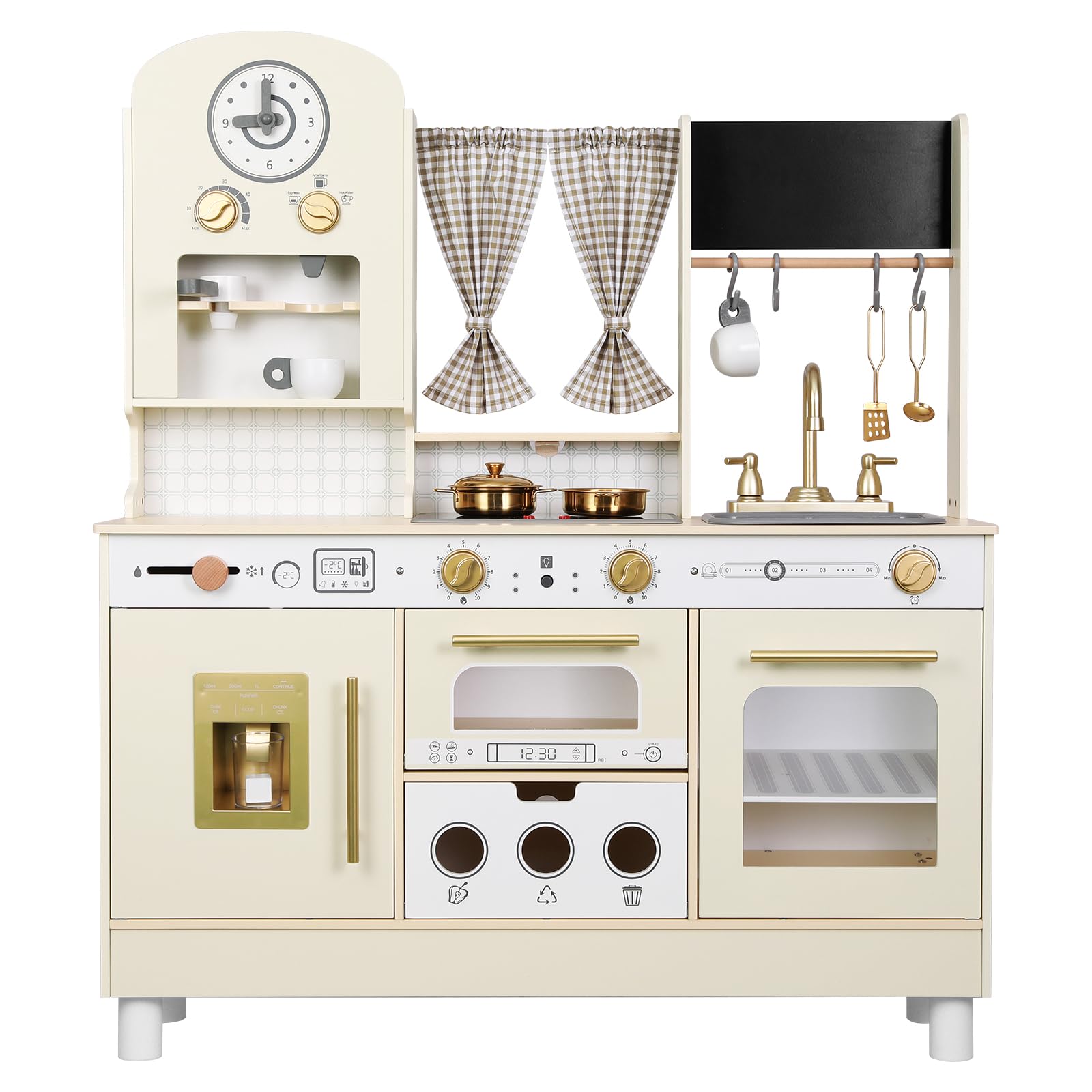 **Wooden Play Kitchen Set for Kids - Adjustable Height with Kitchen Accessories - Pretend Play Toy Gift for Toddlers & Children Ages 3-8 - Perfect for Home, Preschool & Role-Playing Fun (White)**