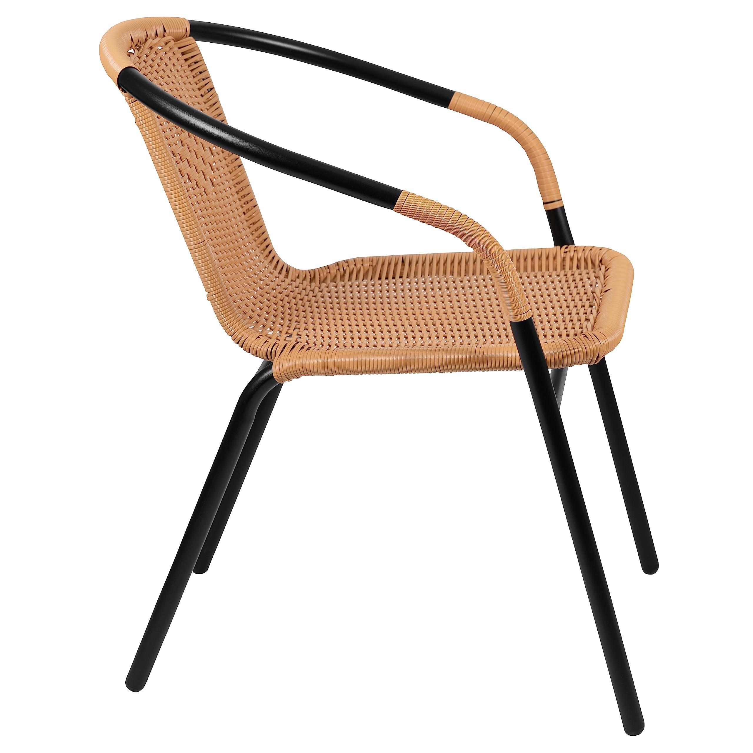 Flash Furniture Lila 4-Pack Beige Rattan Stackable Chairs for Indoor & Outdoor Use - Stylish Dining Chairs for Restaurants, Cafes, Patios & Home Decor