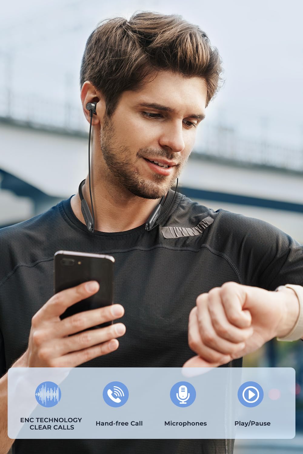 TONEMAC N8 Wireless Bluetooth Earbuds with Magnetic Neckband - 40Hrs Playtime, IPX6 Sweatproof, Deep Bass Stereo Sound | Perfect for Phone Calls, Music, Gym Workouts & Outdoor Sports Activities