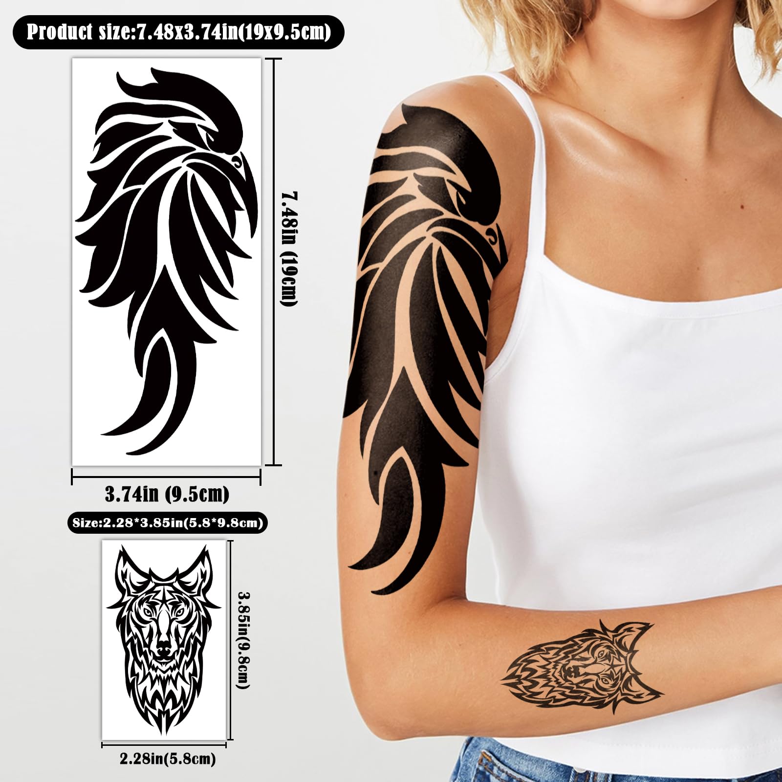 77 Sheets Temporary Tattoo Stickers - 17 Half Arm Black Tribal Animal Designs (Lion, Owl, Wolf, Turtle, Deer) + 60 Tiny Tattoos for Adults, Men, Women, Boys & Girls - Perfect for Parties, Halloween, Costumes & Body Art