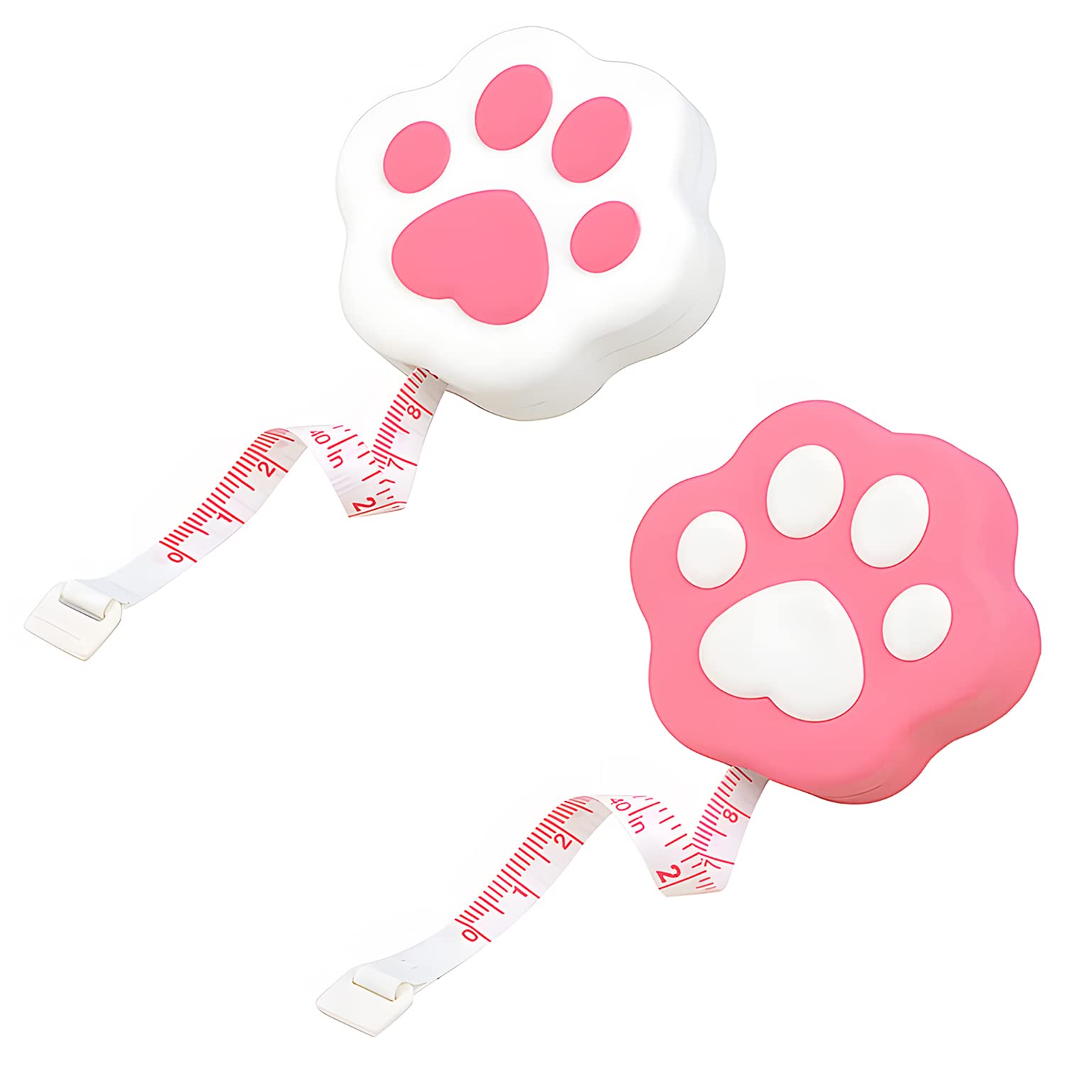 2 Pack Retractable Soft Tape Measure - Pink Cat Paw Design, Double Scale PVC Body Measuring Tape for Sewing, Weight Loss & Clothing Fabric - Perfect for Tailors, Fitness Enthusiasts & DIY Crafters