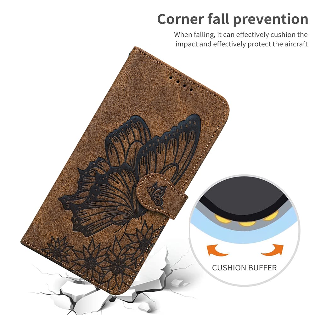 Apple iPhone 13 Pro Max Case - Butterfly Embossed PU Leather Flip Wallet Cover with Card Slots & Stand | Protective Case for iPhone 13 Pro Max (Butterfly Brown) | Perfect for Daily Use, Travel & Business Meetings