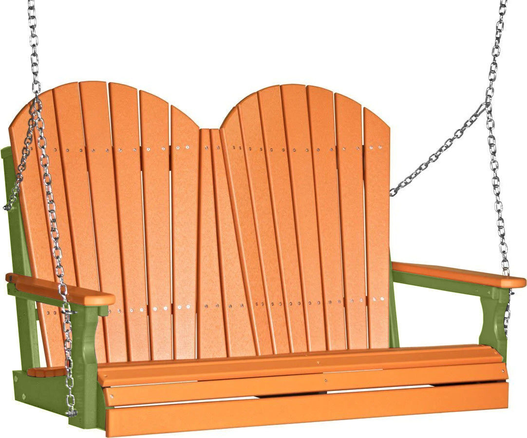 LuxCraft Tangerine Adirondack 4ft Porch Swing - Eco-Friendly Recycled Plastic Outdoor Furniture for Patio, Garden & Backyard Relaxation