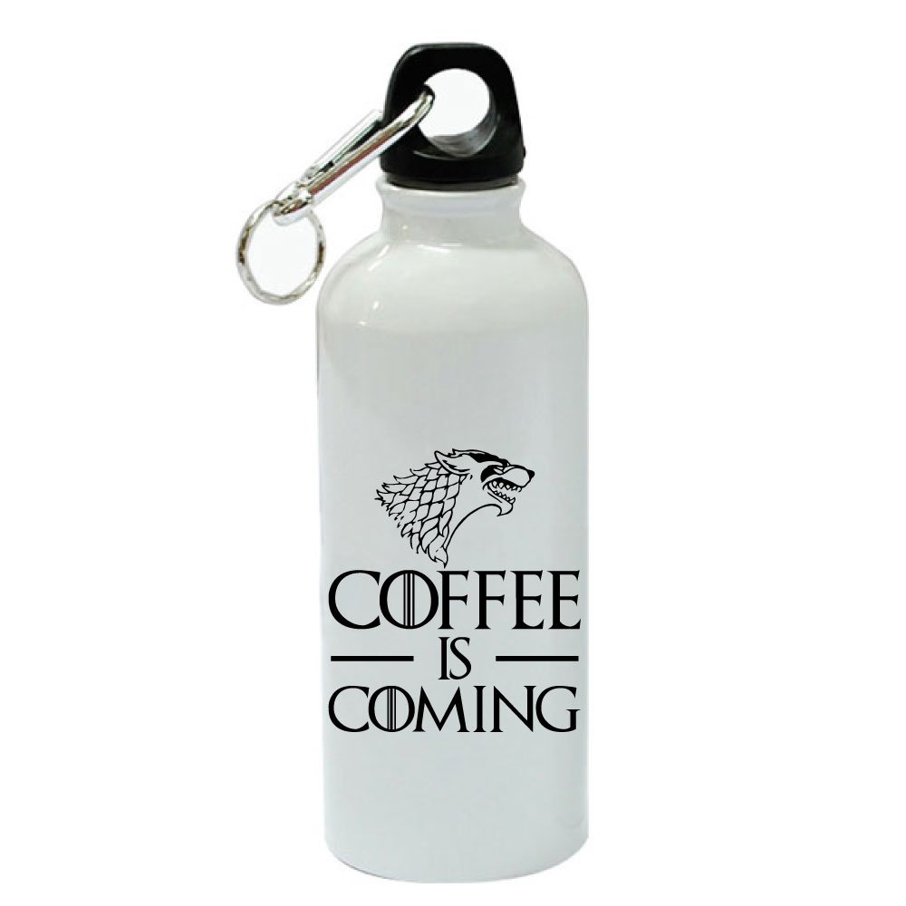 White Aluminum Sports Water Bottle 20 oz - Insulated & Leak-Proof for Gym, Hiking & Outdoor Activities | Coffee is Coming Brand