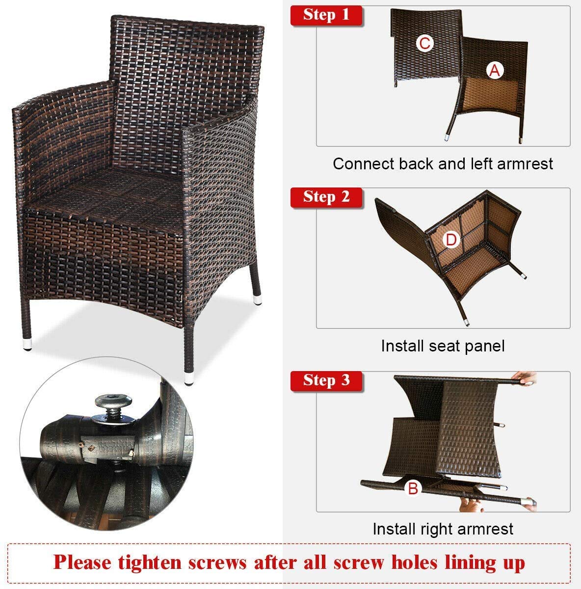 HAPPYGRILL 3-Piece Outdoor Patio Furniture Set - Rattan Wicker Conversation Set with Coffee Table, Chairs & Cushions for Garden, Lawn, Backyard, Poolside | Perfect for Relaxing, Entertaining & Outdoor Dining