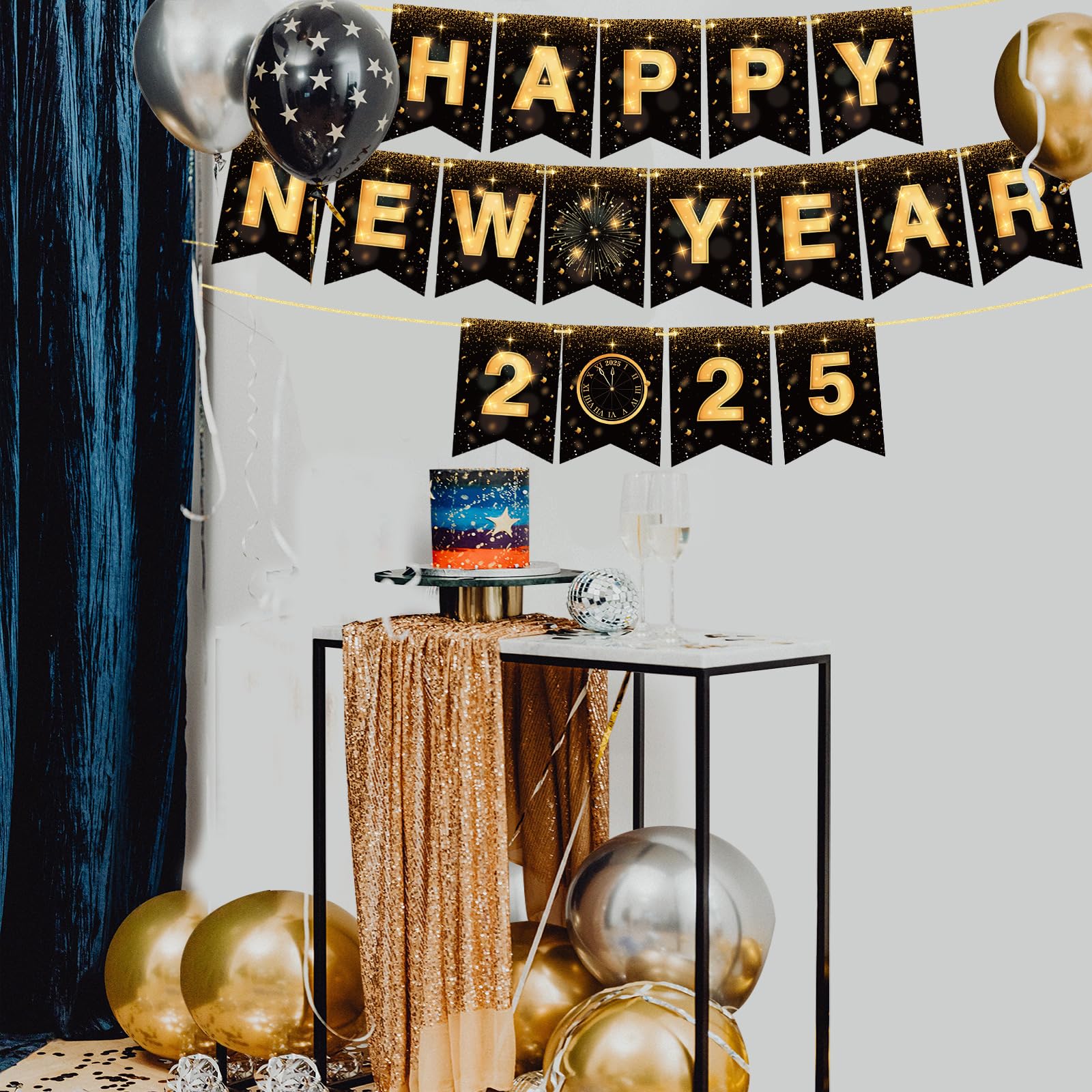 2025 Happy New Year Banner - No DIY New Year's Eve Party Decorations, Backdrop & Sign for Home, Office & Party Decor | Celebrate New Year 2025 in Style