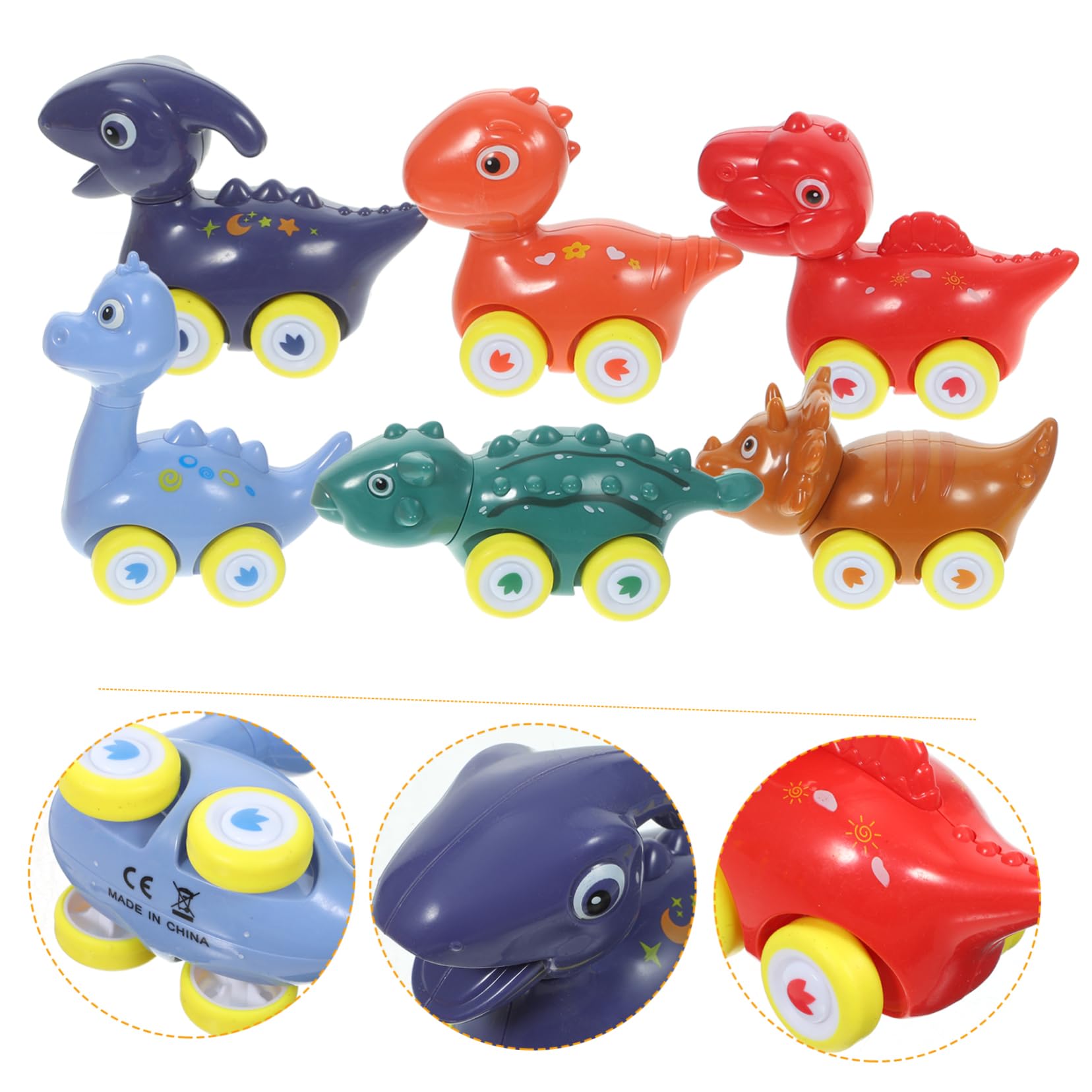 Amosfun 6pcs Dinosaur Pull Back Car Set - Friction Powered Animal Toy Vehicles, Plastic Dino Car Models for Kids, Perfect for Birthday Gifts, Party Favors, and Educational Playtime