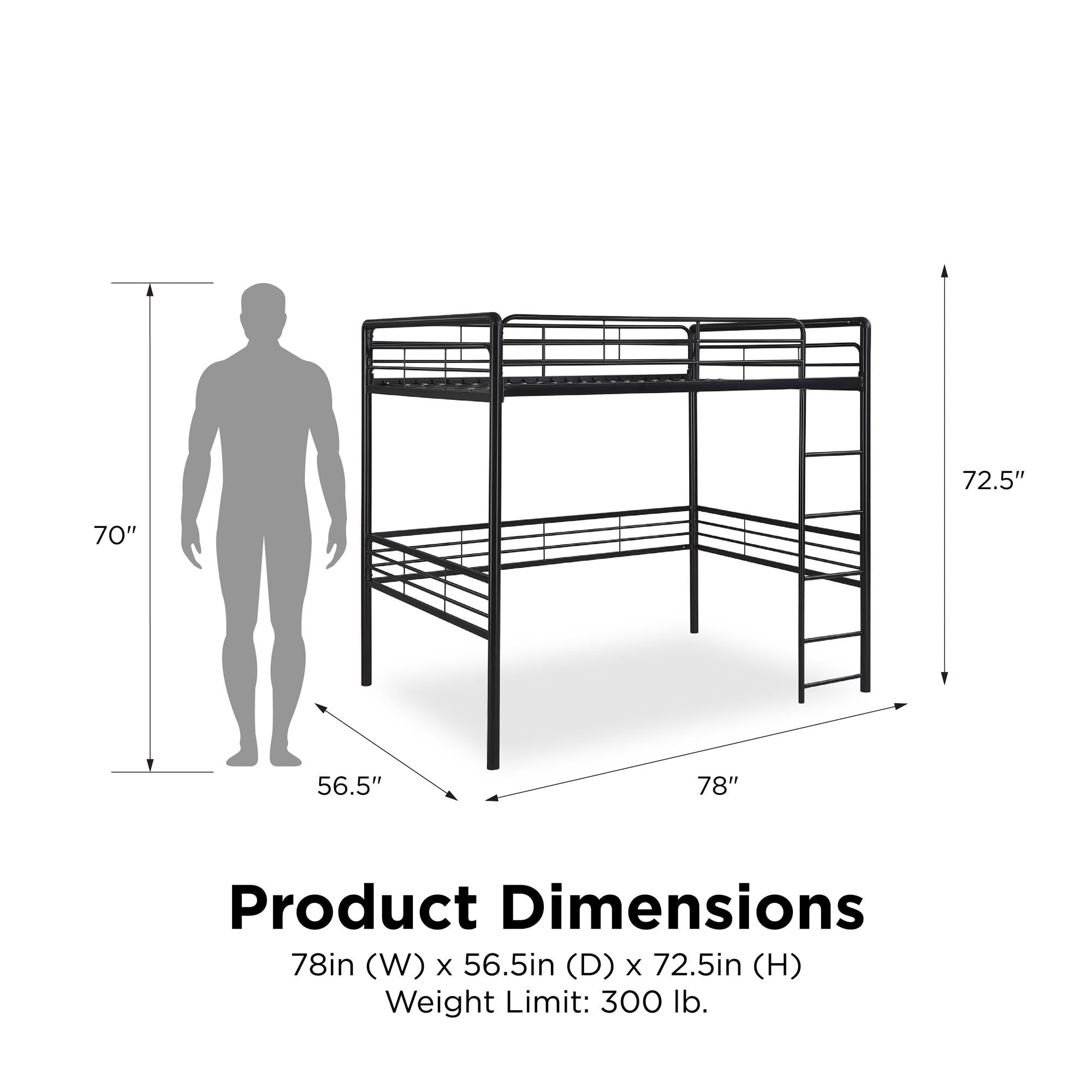 DHP Full Metal Loft Bed with Ladder - Space Saving Twin Size Bed Frame for Small Rooms - Sturdy Black Loft Bed for Kids, Teens & Adults - Perfect for Dorm, Apartment & Studio Living