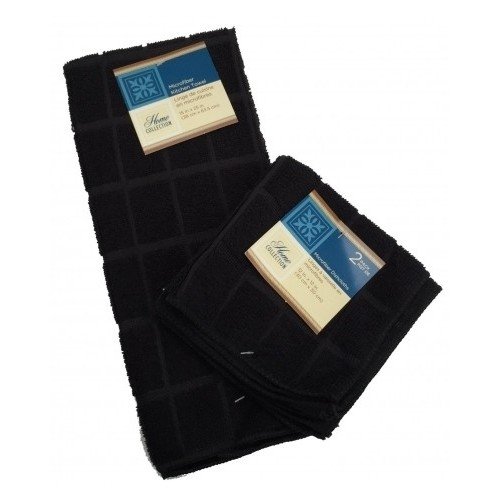 Premium Microfiber Dish Towel Set - 3-Pack Super Absorbent Kitchen Cleaning Cloths for Dishes, Windows & Countertops | Black Window Pane Design | Durable & Reusable for Daily Dishwashing & Household Cleaning