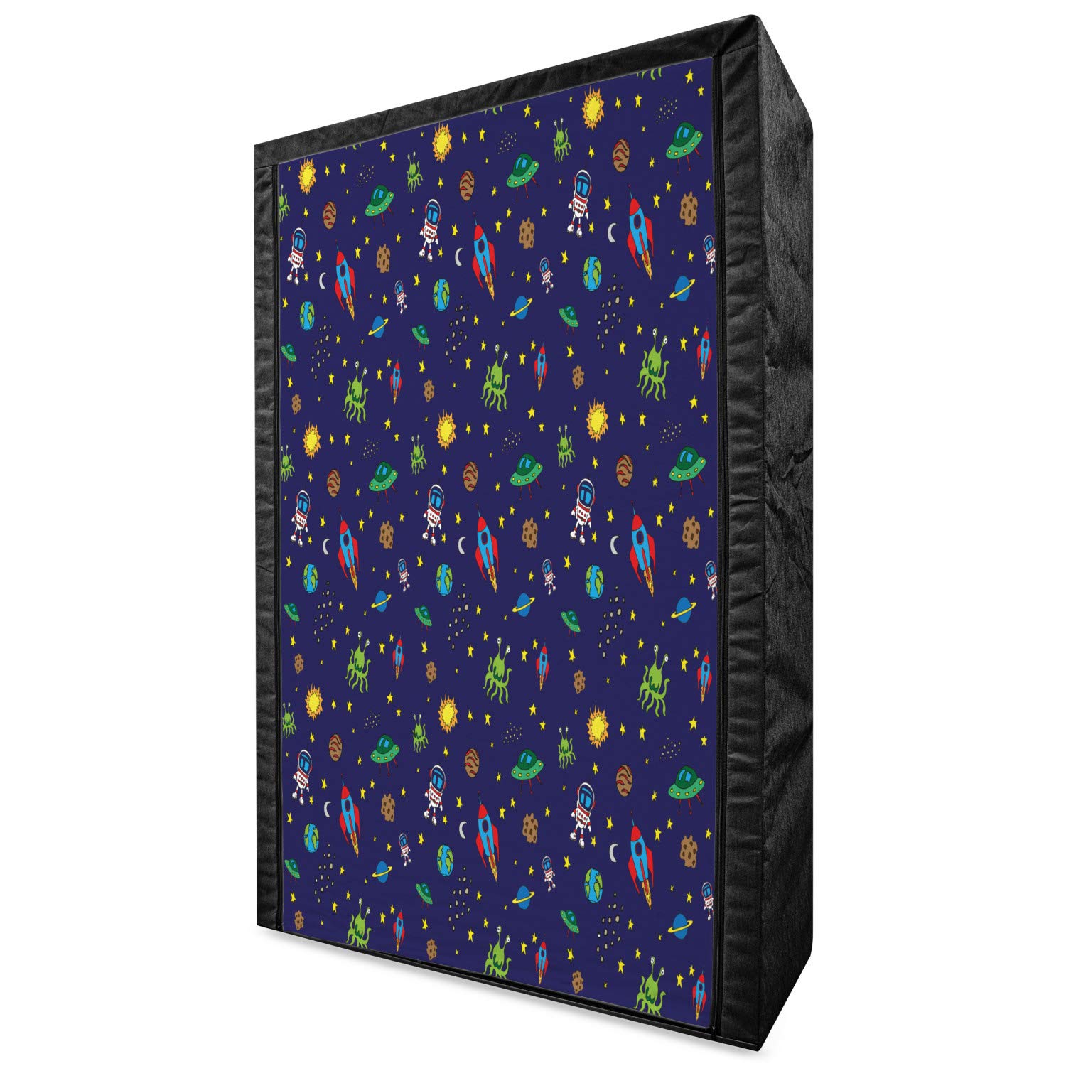 Ambesonne Space Themed Portable Fabric Wardrobe - Cartoon Rocket Astronaut & UFO Alien Design, 42.5