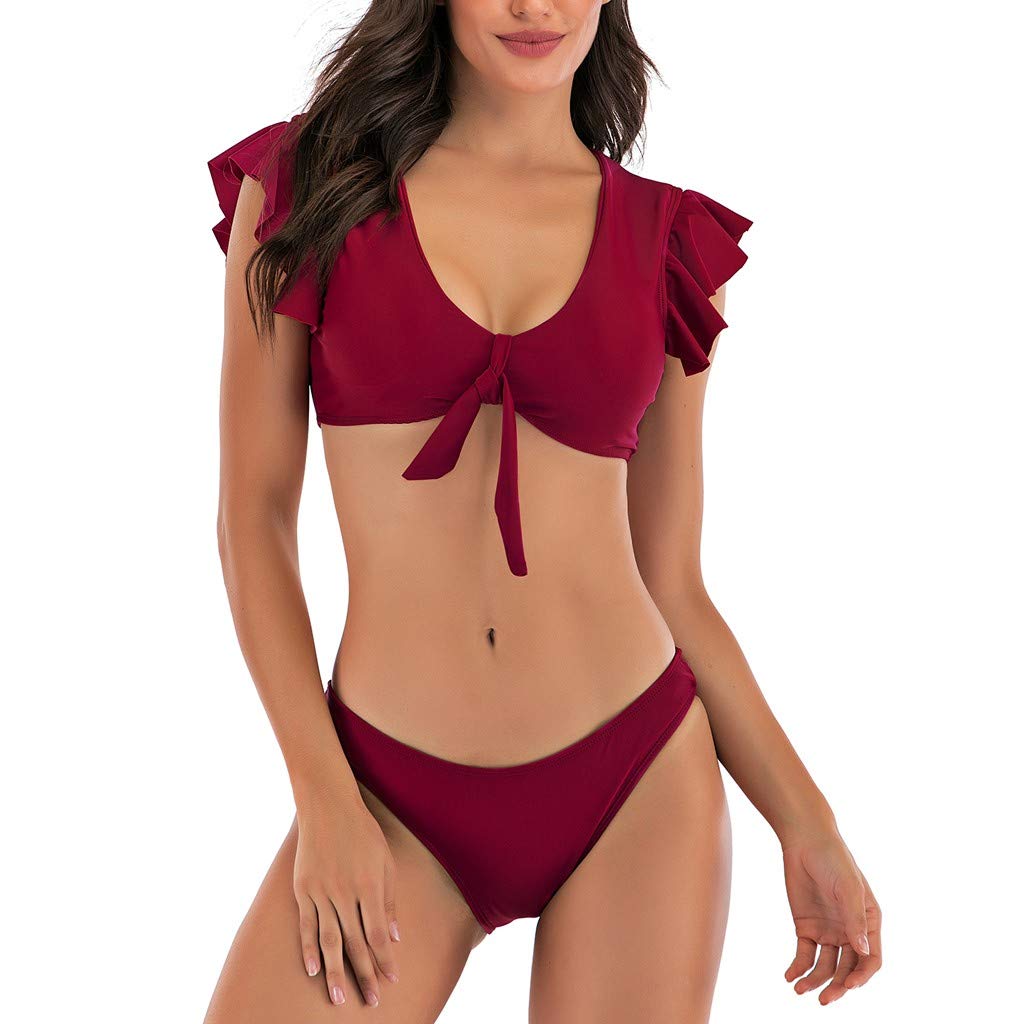WUAI Plus Size Women's Bikini Swimwear - Ruffle Tie Knot High Waist Two Piece Bathing Suit for Beach, Pool & Summer Vacation | Flattering Swimsuits for Curvy Women