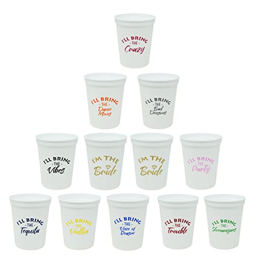 12 Pack - 2 I'm the Bride (White) & 10 I'll Bring The Party Cups
