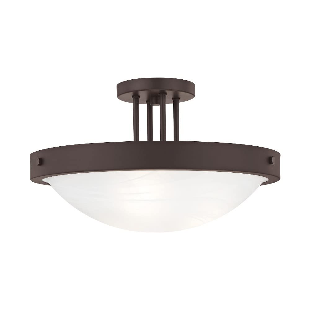 Livex Lighting 73956-07 Bronze Flush Mount Ceiling Light Fixture with White Alabaster Glass Shade - Perfect for Bedroom, Hallway, and Entryway Lighting