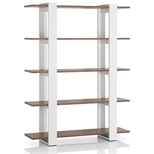 Pemberly Row 5 Shelf Bookcase - White Wooden Bookshelf for Home Office, Living Room & Bedroom Storage | Modern Book Organizer with Adjustable Shelves