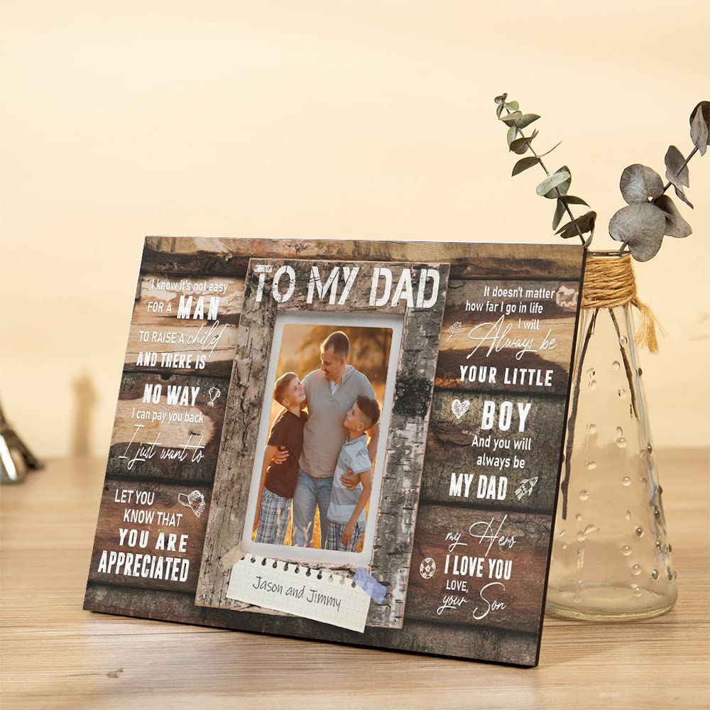 Personalized Wooden Picture Frame for Dad - Custom Fathers Day Gift, 8x10 Inch Planked Photo Plaque - Perfect Desktop Decoration & Keepsake for Men (Home Office, Anniversary, Birthday Gift Idea)
