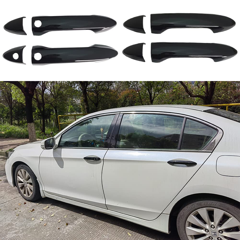 Glossy Black Exterior Door Handle Cover Trim for Honda Accord 2013-2017, Ridgeline 2017-2022, Pilot 2016-2022 - Smart Keyhole Compatible - Upgrade Your Car's Style & Protection (Perfect for Daily Commute, Road Trips & Car Shows)