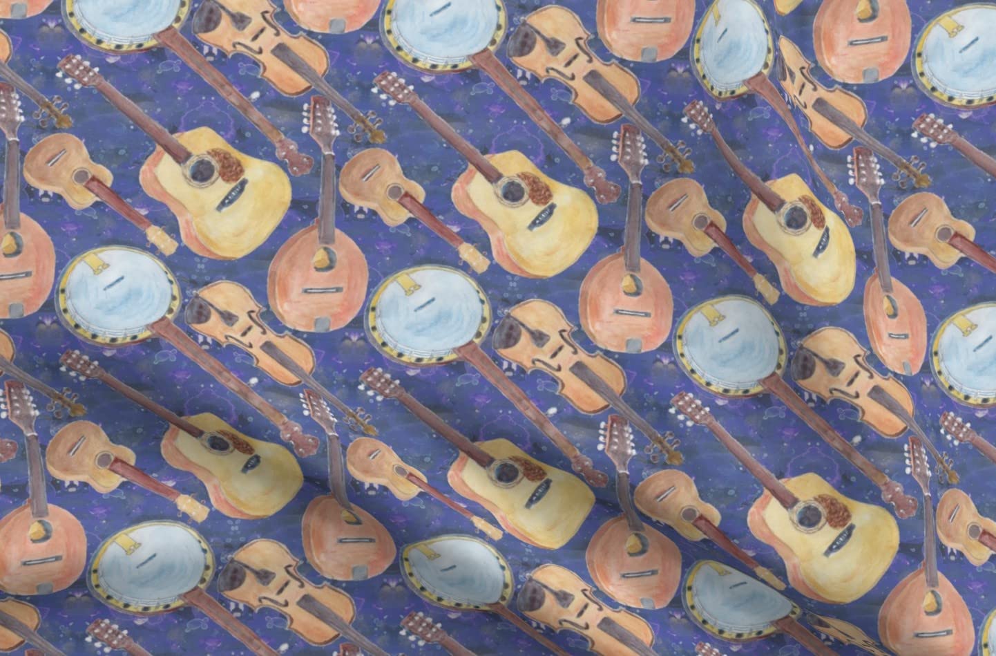 Strings Blue Guitar & Ukulele Printed Petal Signature Cotton Fabric Fat Quarter - Premium Spoonflower Fabric for Sewing, Quilting, Apparel, Crafts & Home Decor | Perfect for DIY Projects, Patchwork & Gift Making