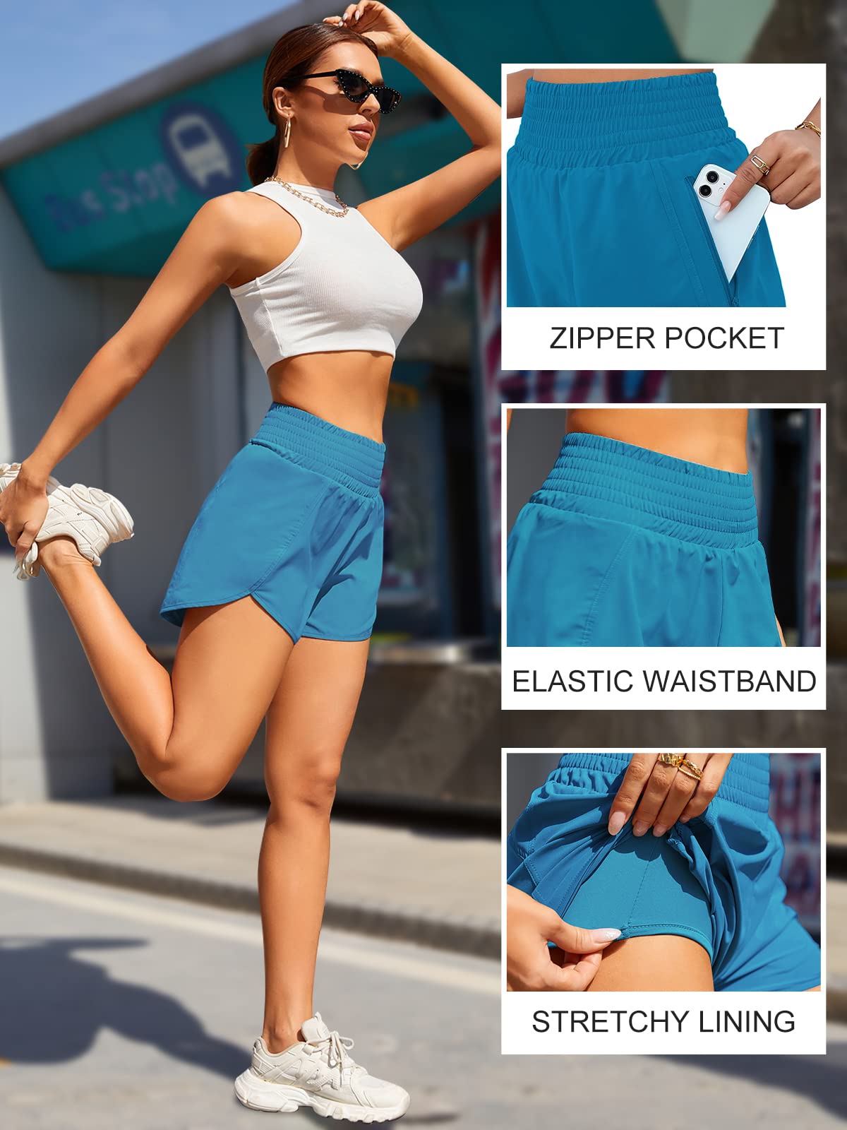 BMJL Women's High Waisted Athletic Shorts with Pockets - Workout, Gym, Running & Yoga Shorts for Women - Perfect for Sports, Fitness & Casual Wear
