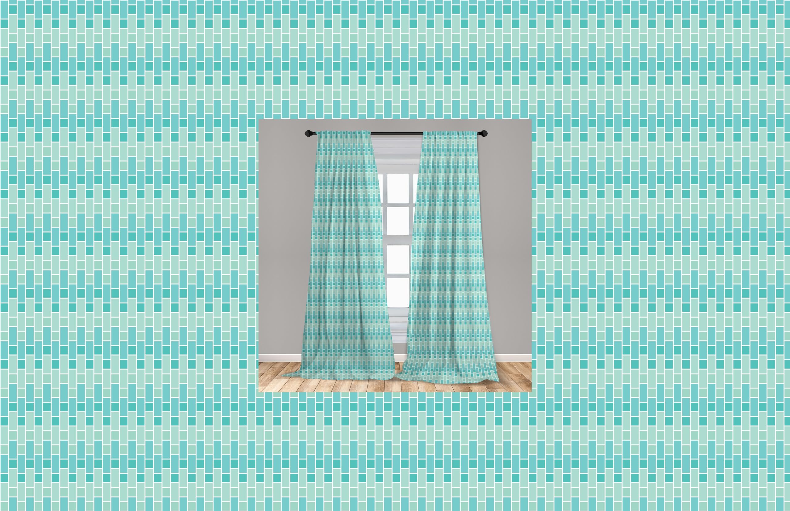 Ambesonne Abstract Curtains - Modern Blue & Green Rectangular Design, 2 Panel Set (28x63 Inches) for Living Room & Bedroom | Seafoam & Pale Green Window Treatments | Perfect for Coastal, Boho & Contemporary Home Decor