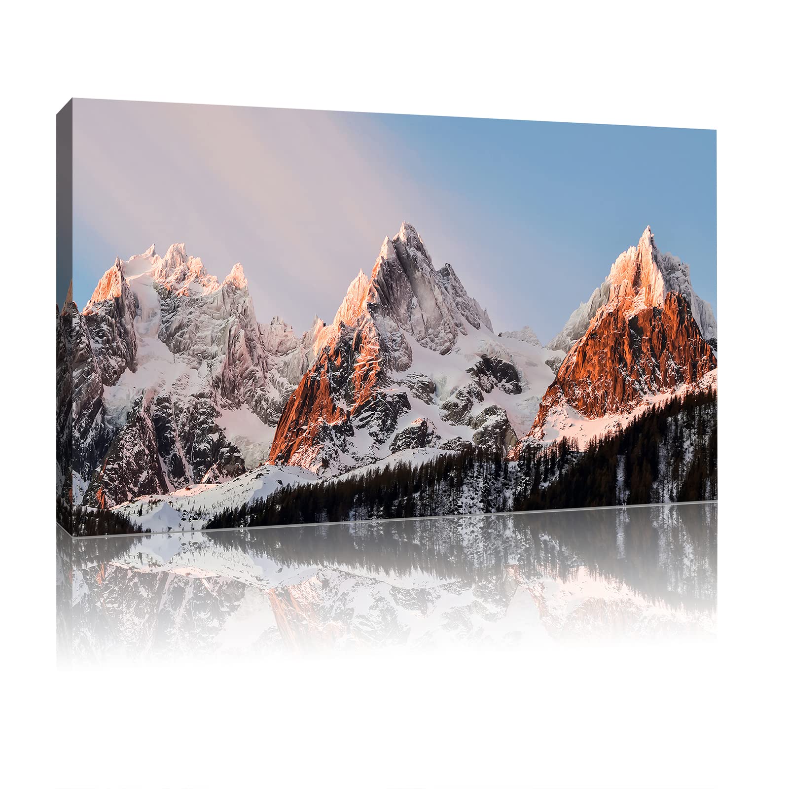 Natural Landscape Wall Art - Winter Alps Mountains Canvas Print Framed Ready to Hang 12x18 inches - Perfect for Living Room, Bedroom & Office Decor | Scenic Home & Workspace Decoration