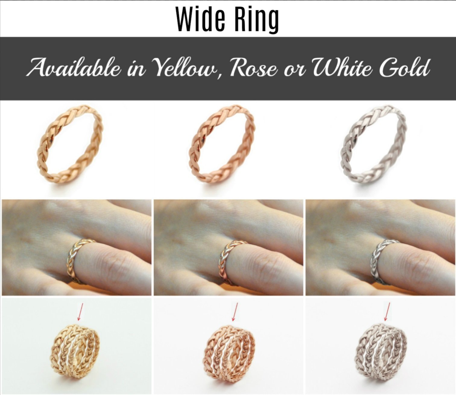 Handmade Wedding Band Braid - Rose Gold, White Gold & Yellow Gold Rings (Sizes 3-10, 3 Width Options) - Perfect for Engagement, Anniversary & Bridal Jewelry Gifts