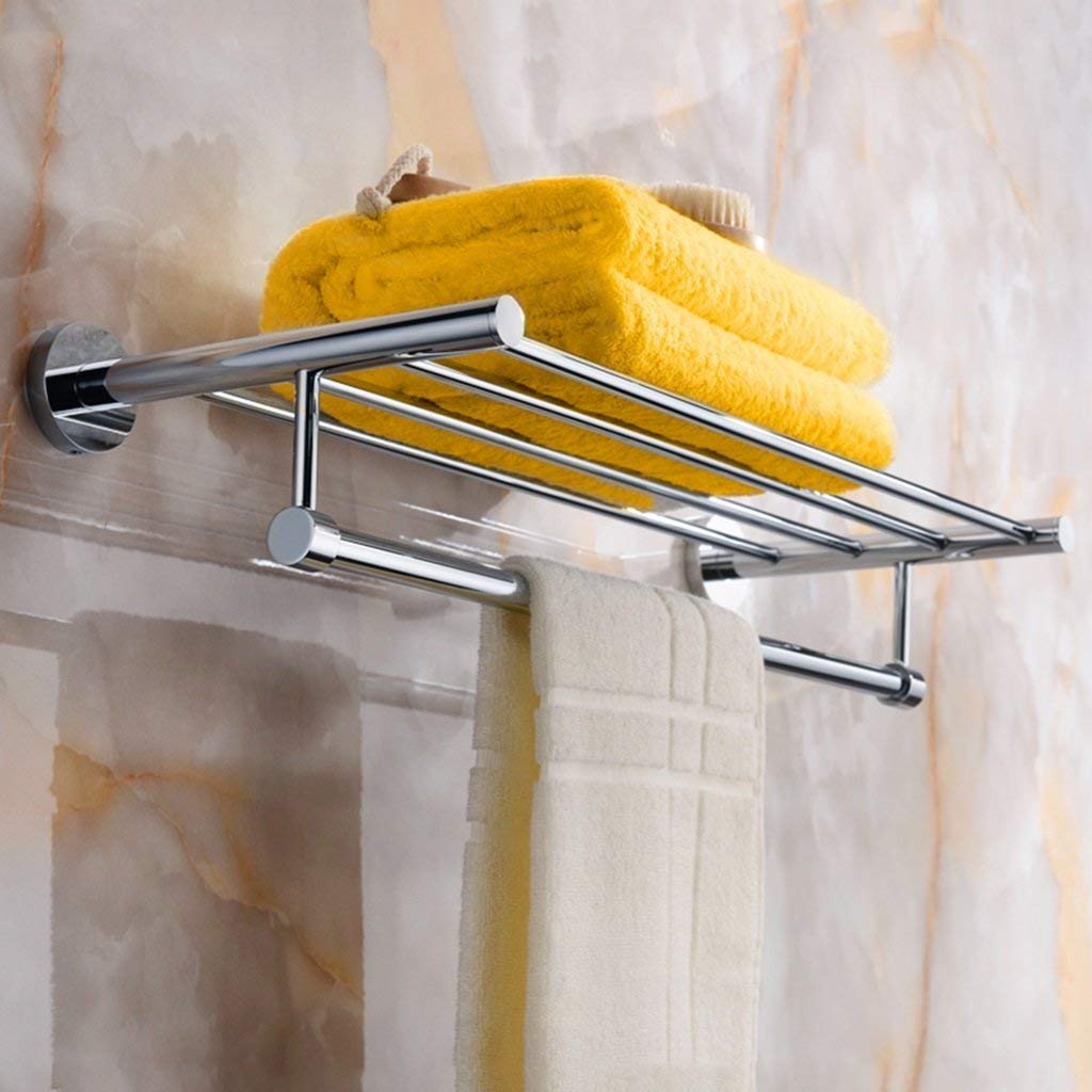Premium Brass Wall-Mounted Bathroom Towel Rack - Chrome Plated 25x8.3 Inch (63.5x21.2cm) Space-Saving Storage Solution for Bathrooms, Spas & Luxury Hotels